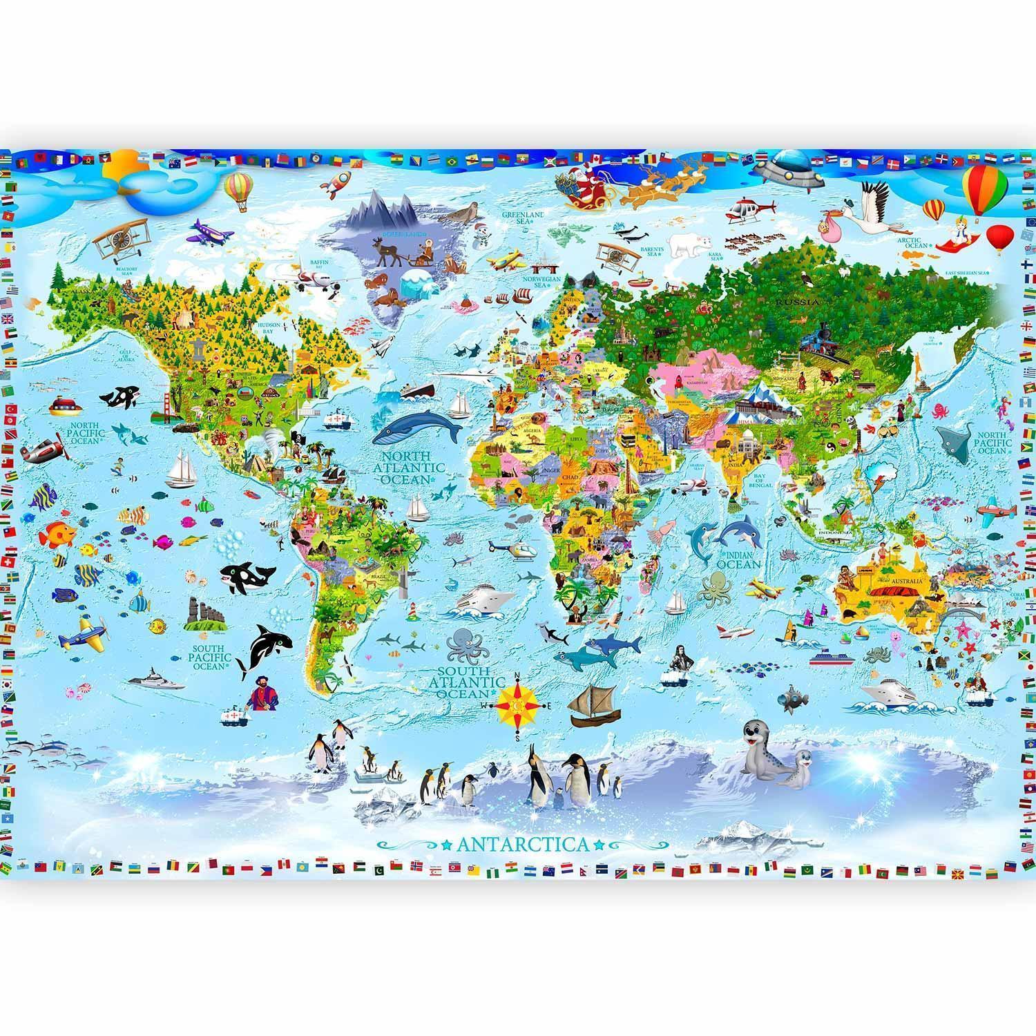 Fototapet - World Map for Kids-Fototapeter-Artgeist-peaceofhome.se