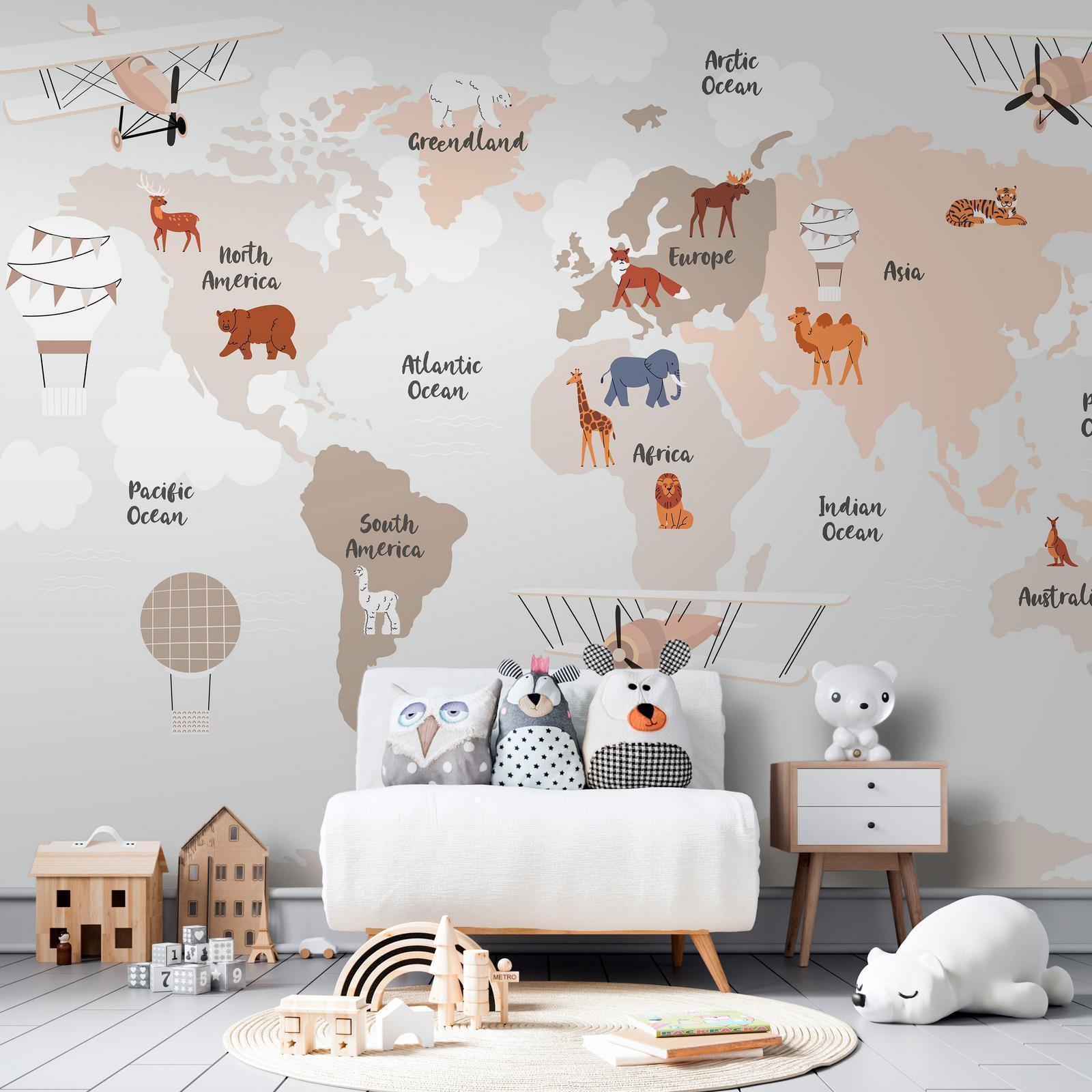 Fototapet - World Map in Beige Tones for Children's Room-Fototapeter-Artgeist-peaceofhome.se