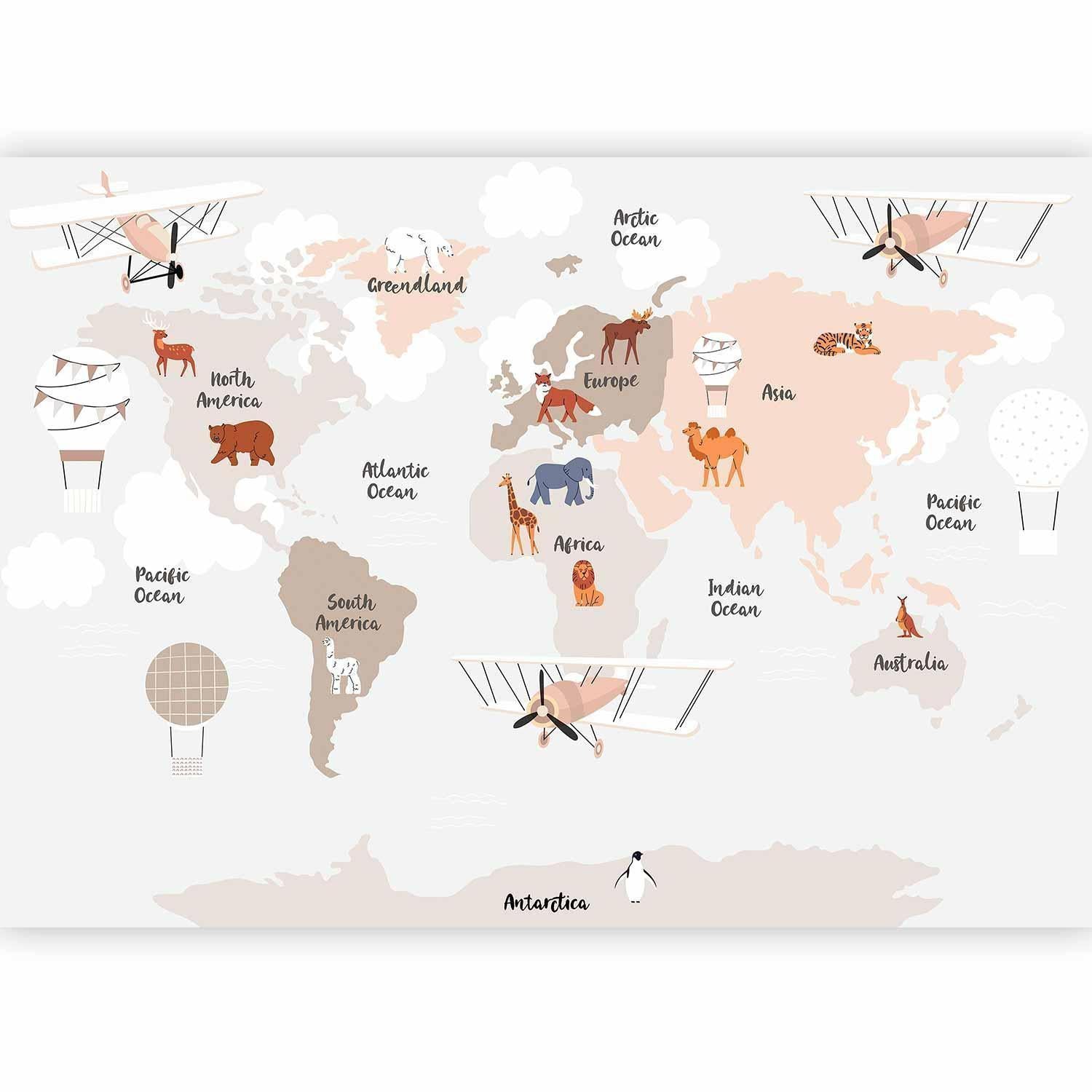 Fototapet - World Map in Beige Tones for Children's Room-Fototapeter-Artgeist-peaceofhome.se