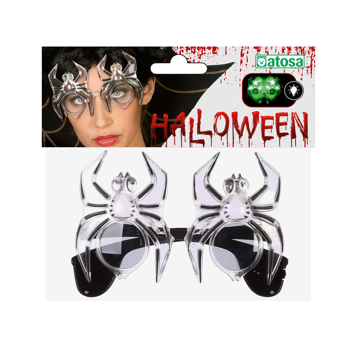 Glasögon Grön Spindel Halloween Ljus-Leksaker och spel, Fancy klänning och accessoarer-BigBuy Carnival-peaceofhome.se
