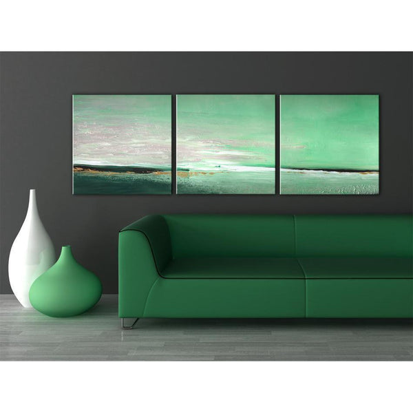 Handmålad tavla - Sea-grön kust-Handmålade tavlor-Artgeist-150x50-peaceofhome.se