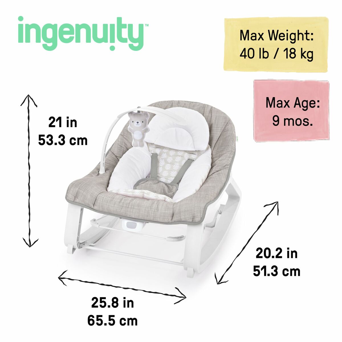 Hängmatta för bebis Ingenuity Vit Grå-Bebis, Sovrum-Ingenuity-peaceofhome.se
