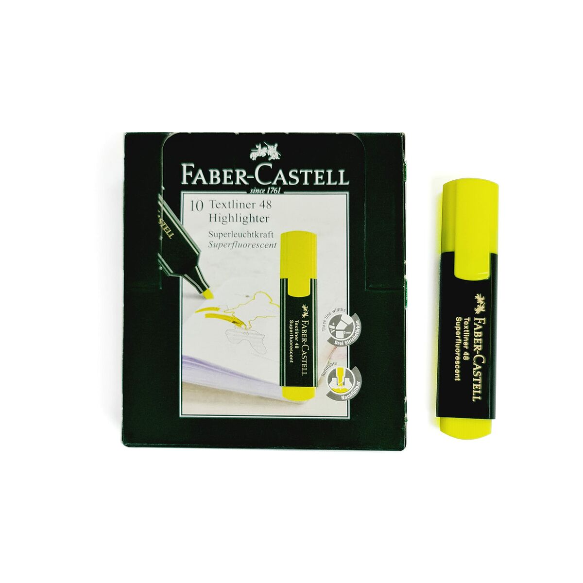 Highlighter Faber-Castell TEXTLINER 48 Gul (10 antal)-Kontor och Kontorsmaterial, Kulspetspennor, pennor och skrivverktyg-Faber-Castell-peaceofhome.se