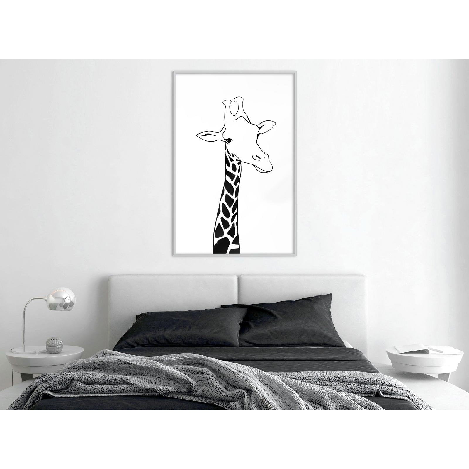 Inramad Poster / Tavla - Black and White Giraffe-Affisch-Artgeist-peaceofhome.se