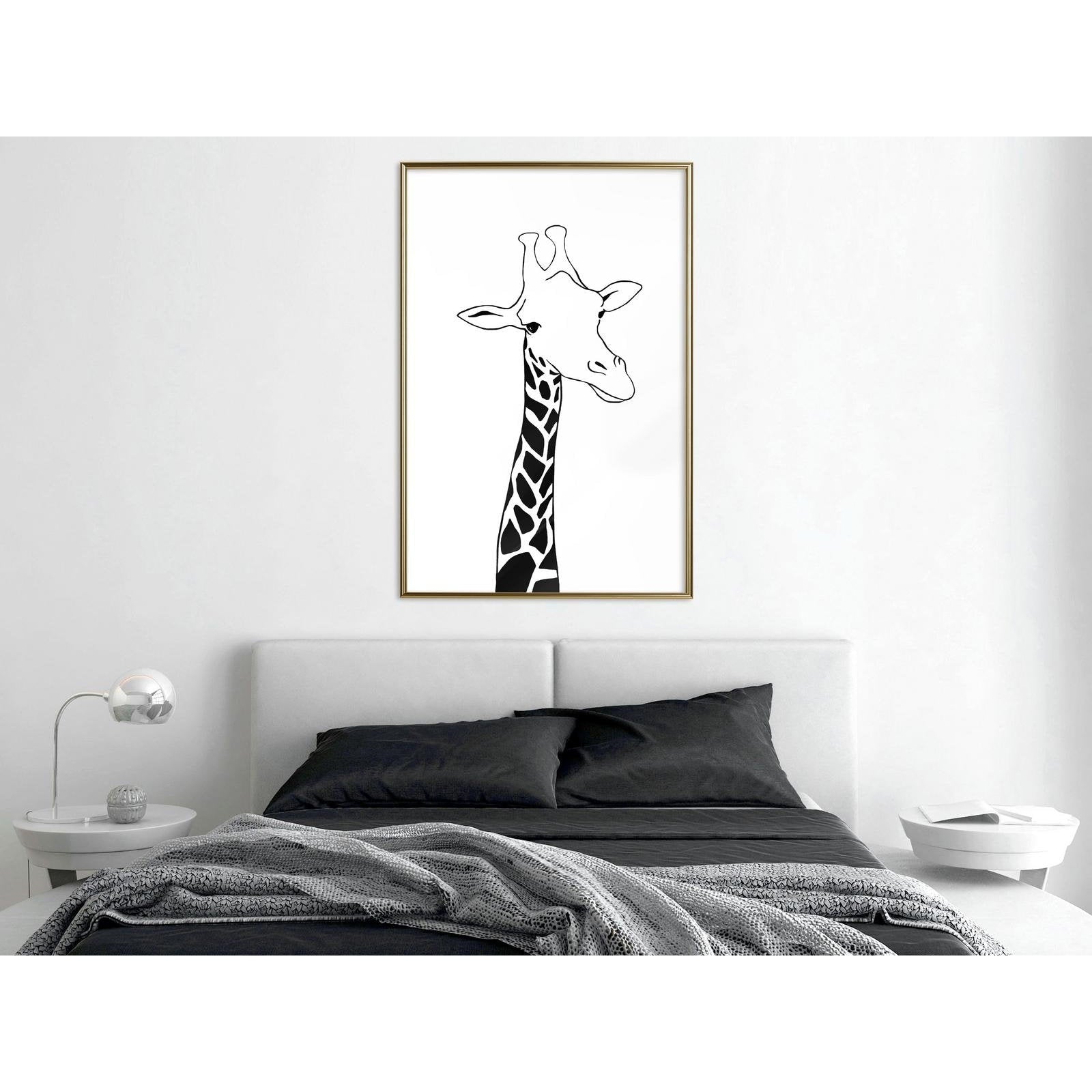 Inramad Poster / Tavla - Black and White Giraffe-Affisch-Artgeist-peaceofhome.se