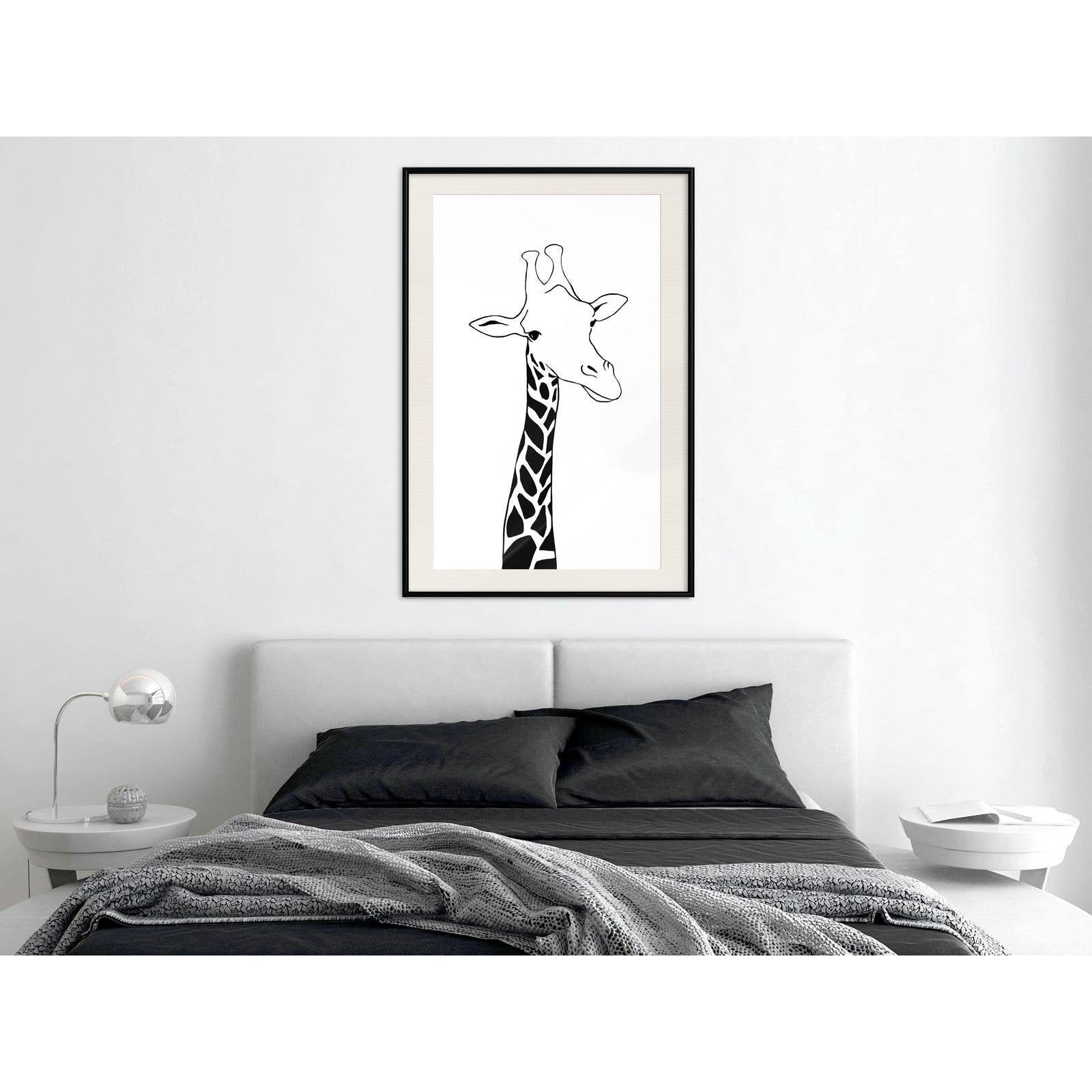 Inramad Poster / Tavla - Black and White Giraffe-Affisch-Artgeist-peaceofhome.se