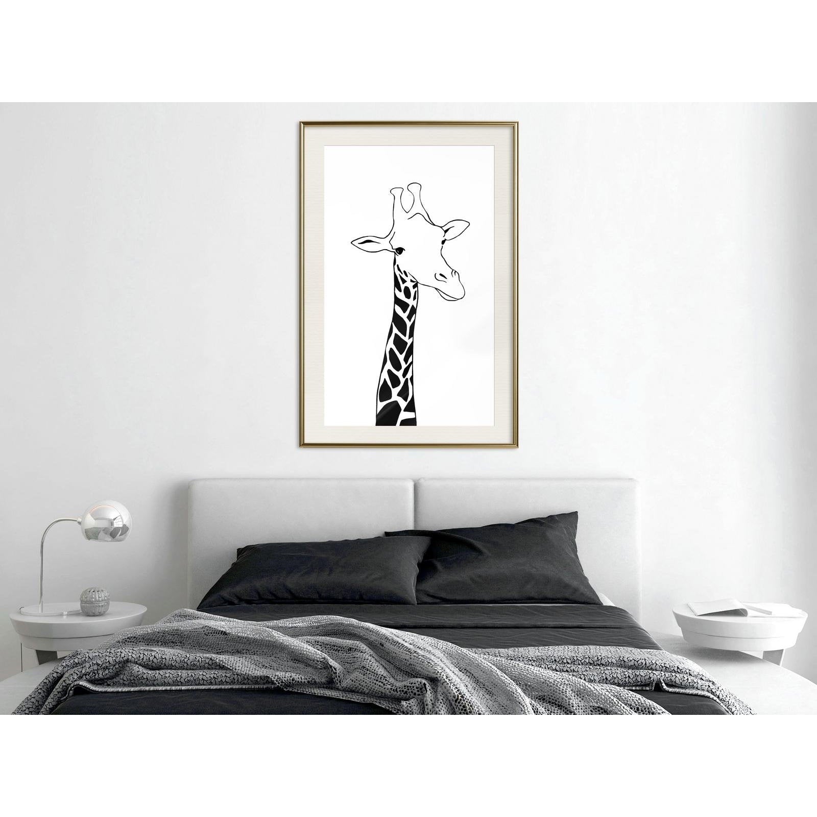 Inramad Poster / Tavla - Black and White Giraffe-Affisch-Artgeist-peaceofhome.se