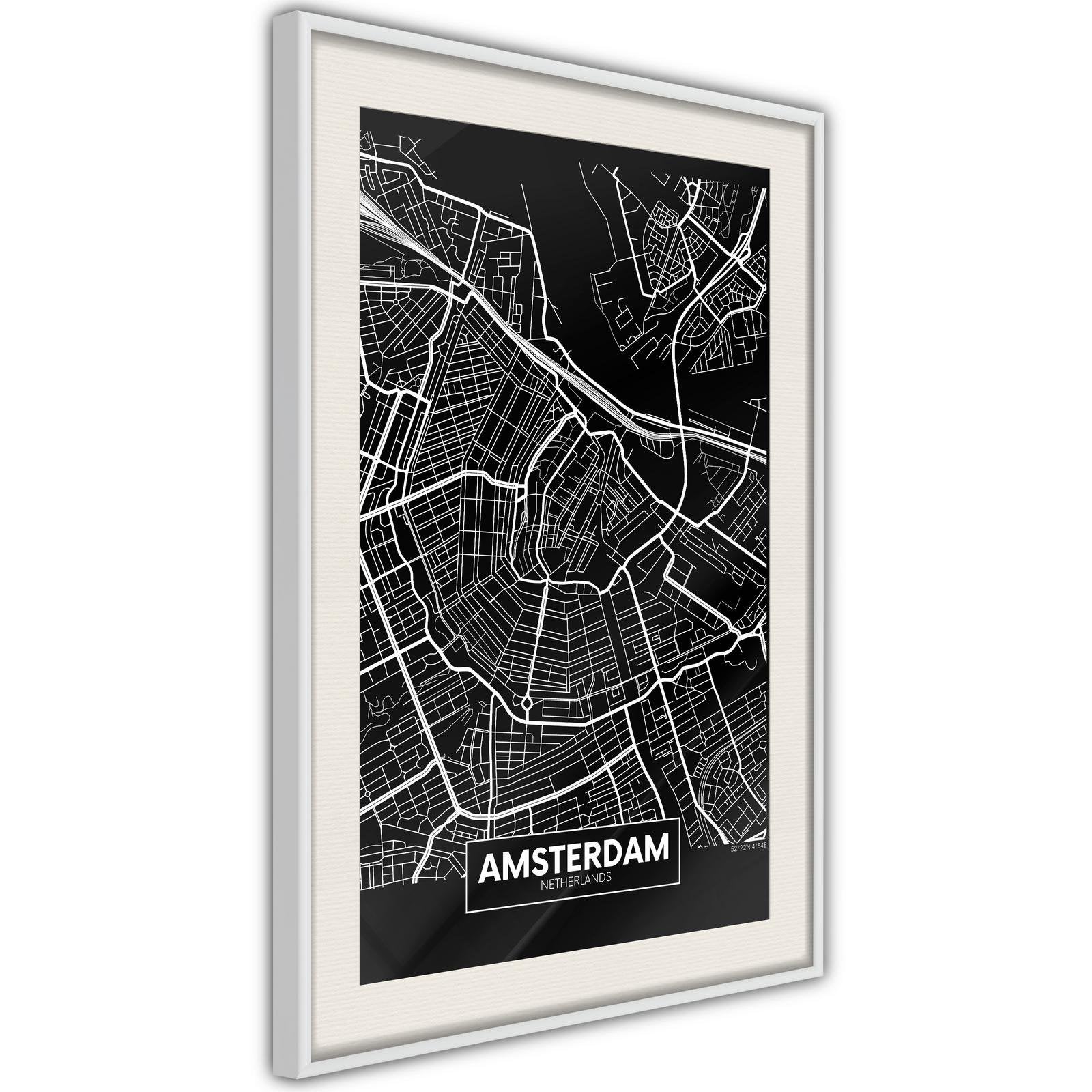 Inramad Poster / Tavla - City Map: Amsterdam (Dark)-Poster Inramad-Artgeist-peaceofhome.se
