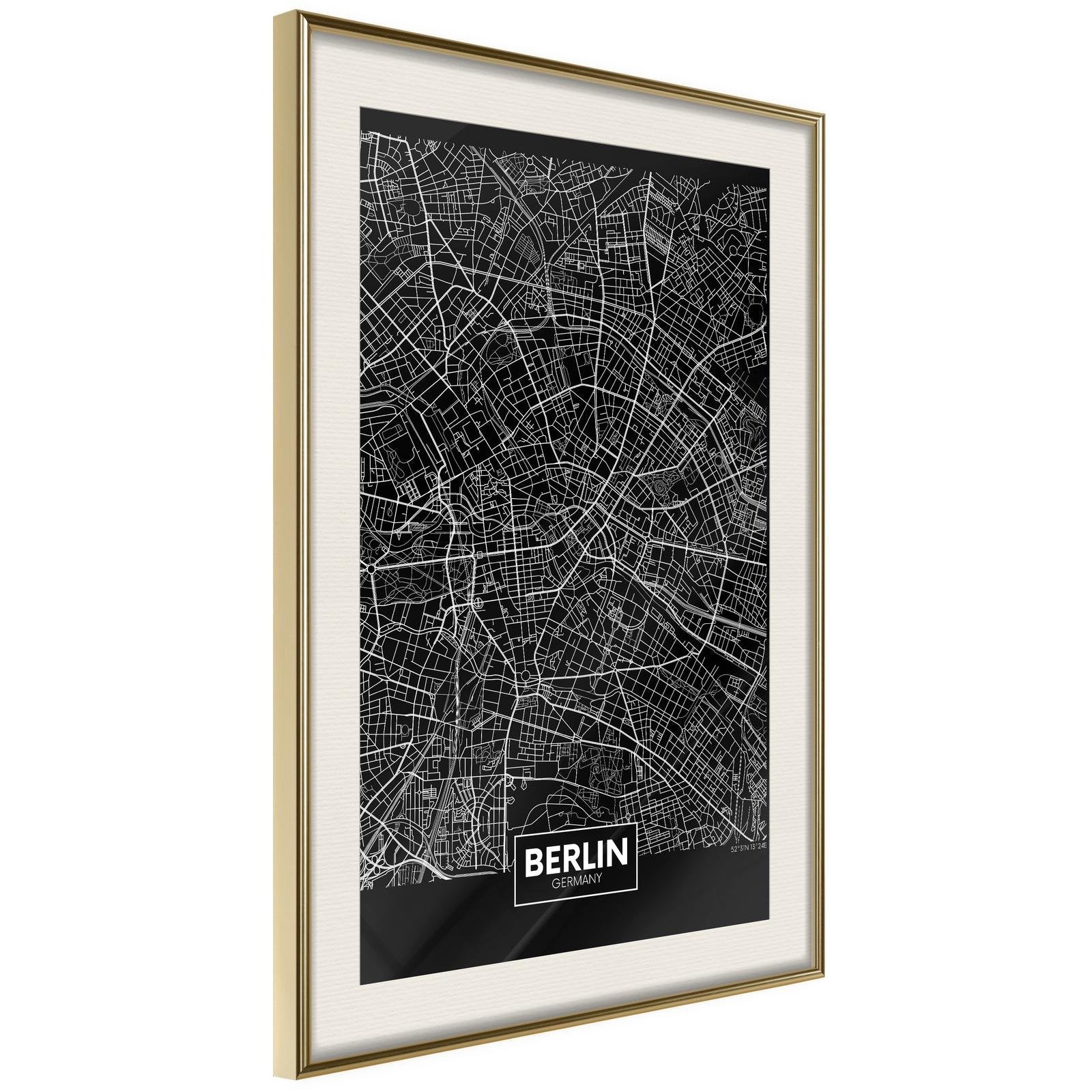 Inramad Poster / Tavla - City Map: Berlin (Dark)-Poster Inramad-Artgeist-peaceofhome.se