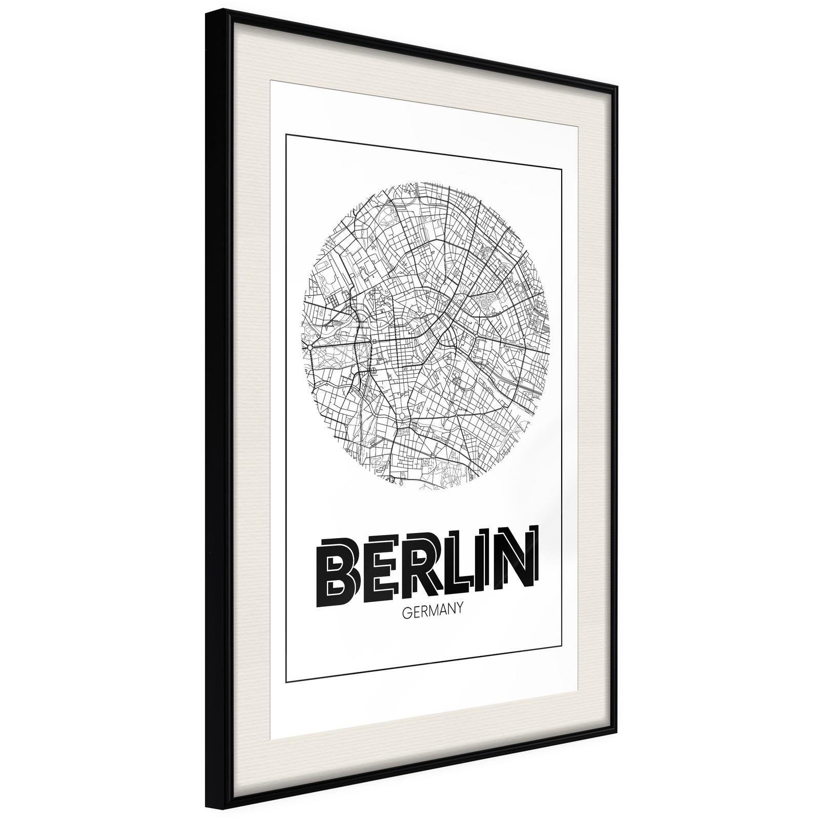 Inramad Poster / Tavla - City Map: Berlin (Round)-Poster Inramad-Artgeist-peaceofhome.se