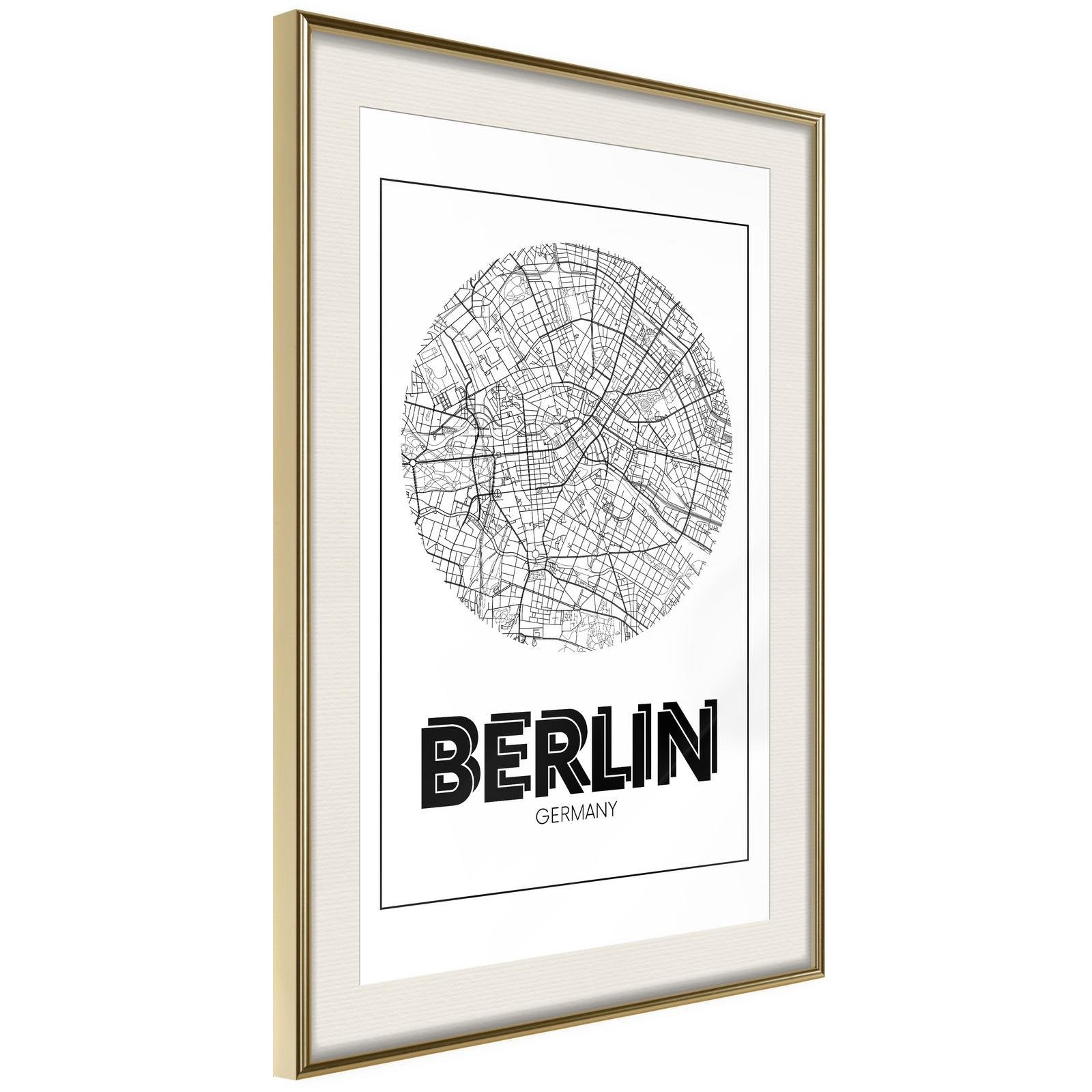 Inramad Poster / Tavla - City Map: Berlin (Round)-Poster Inramad-Artgeist-peaceofhome.se