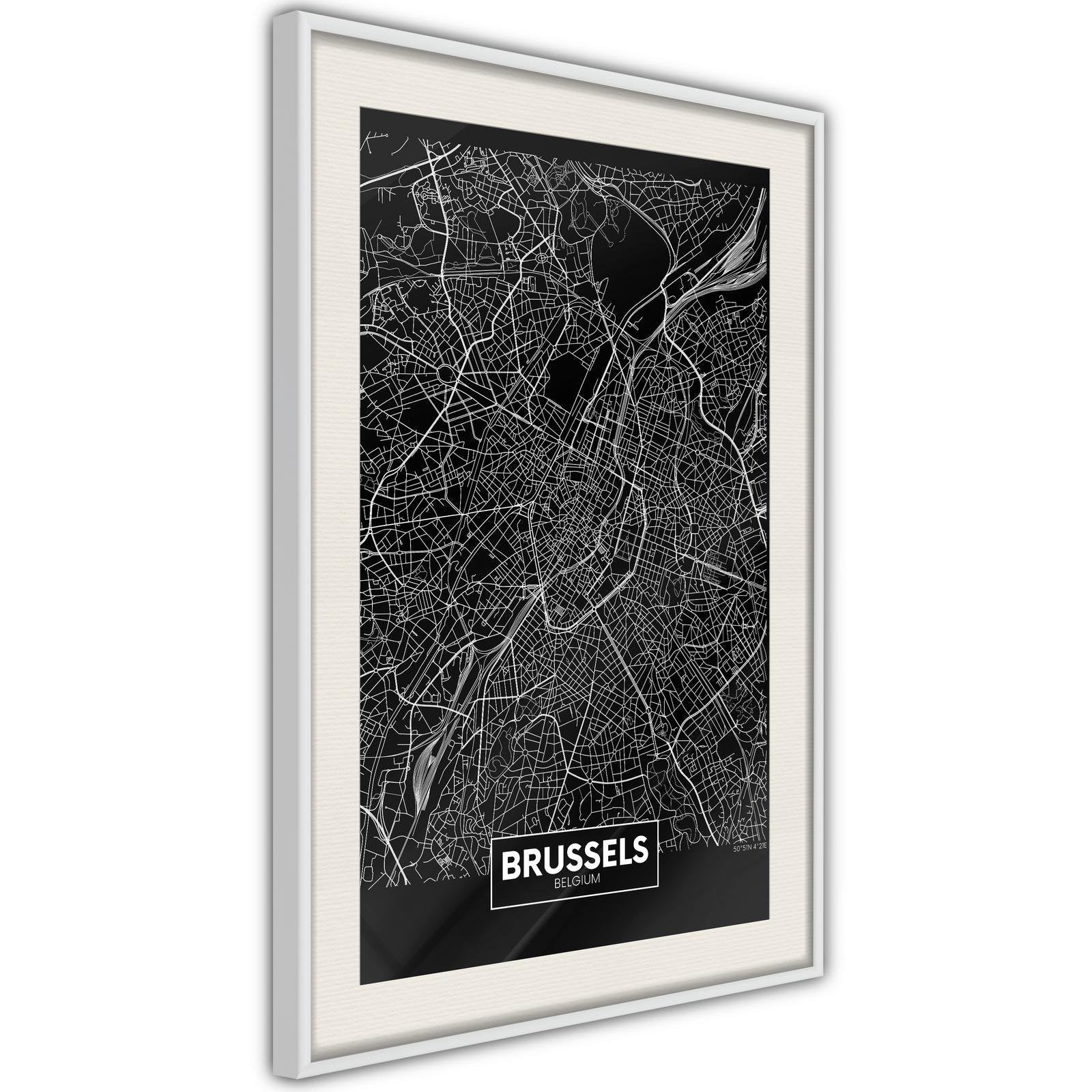 Inramad Poster / Tavla - City Map: Brussels (Dark)-Poster Inramad-Artgeist-peaceofhome.se