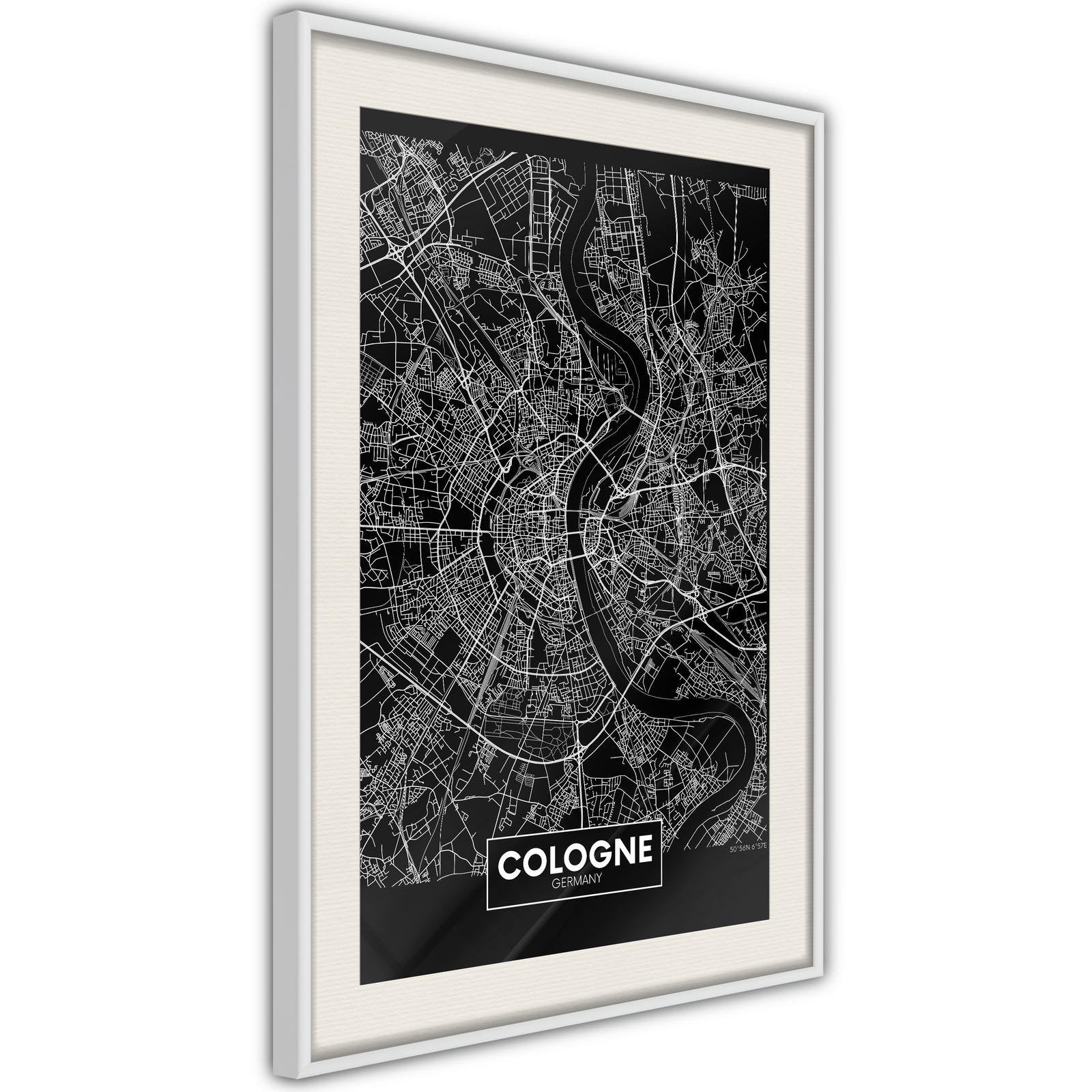Inramad Poster / Tavla - City Map: Cologne (Dark)-Poster Inramad-Artgeist-peaceofhome.se