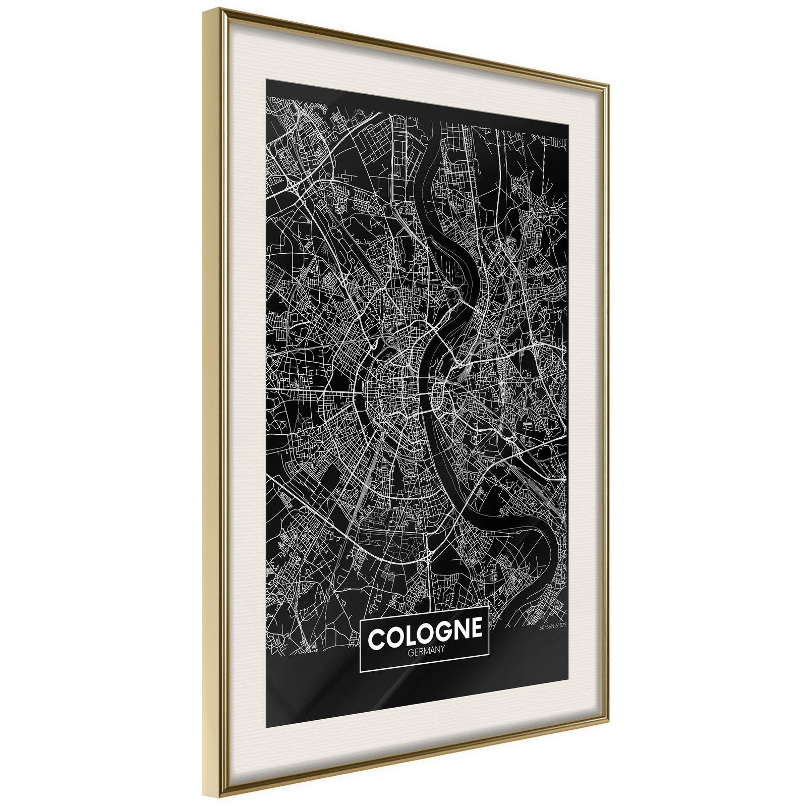 Inramad Poster / Tavla - City Map: Cologne (Dark)-Poster Inramad-Artgeist-peaceofhome.se