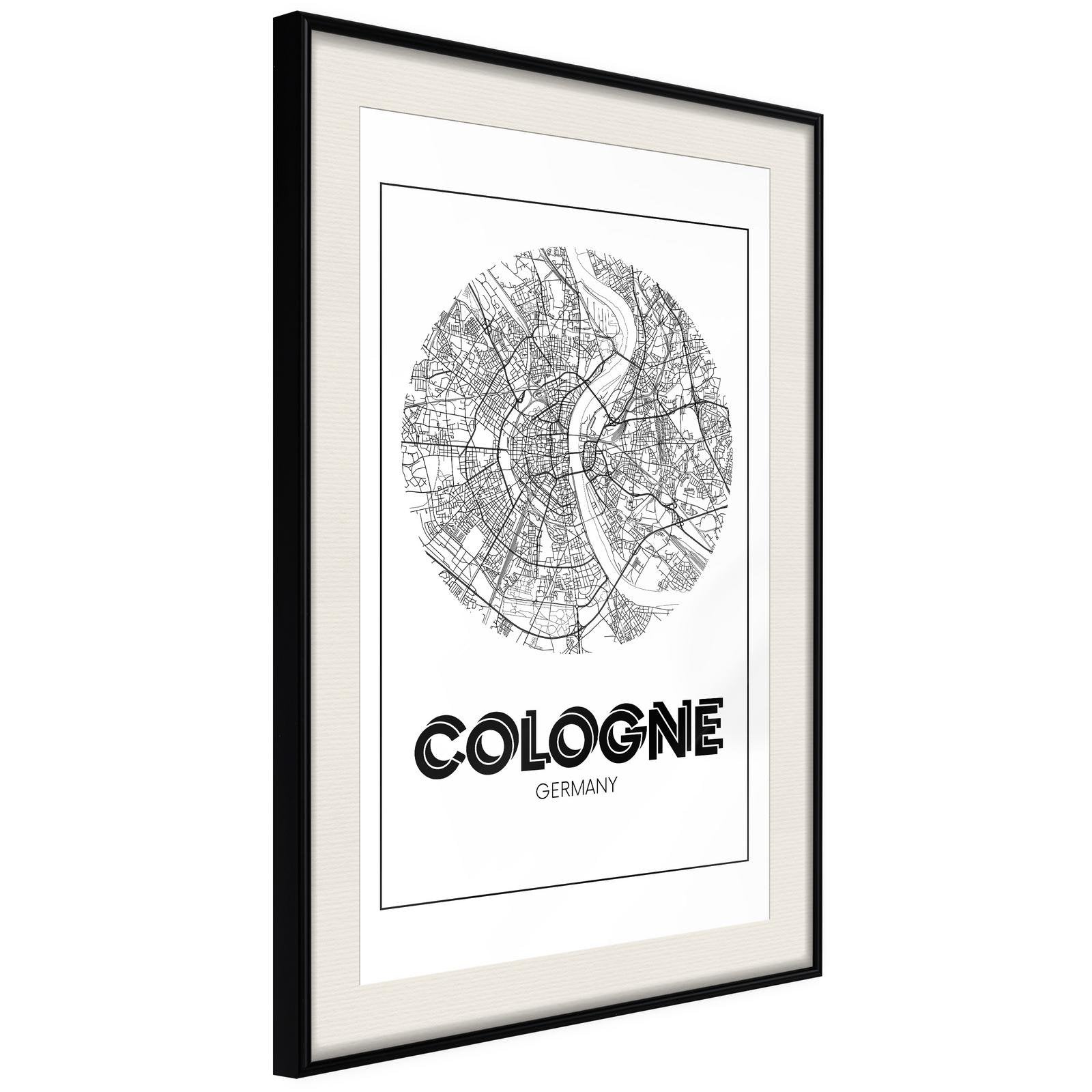 Inramad Poster / Tavla - City Map: Cologne (Round)-Poster Inramad-Artgeist-peaceofhome.se