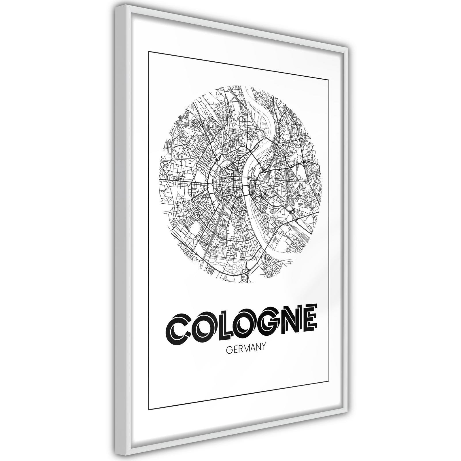 Inramad Poster / Tavla - City Map: Cologne (Round)-Poster Inramad-Artgeist-peaceofhome.se