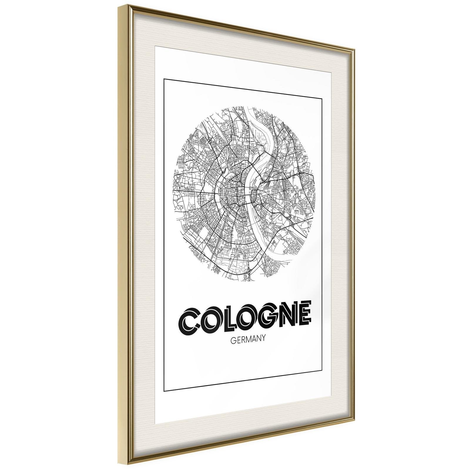 Inramad Poster / Tavla - City Map: Cologne (Round)-Poster Inramad-Artgeist-peaceofhome.se