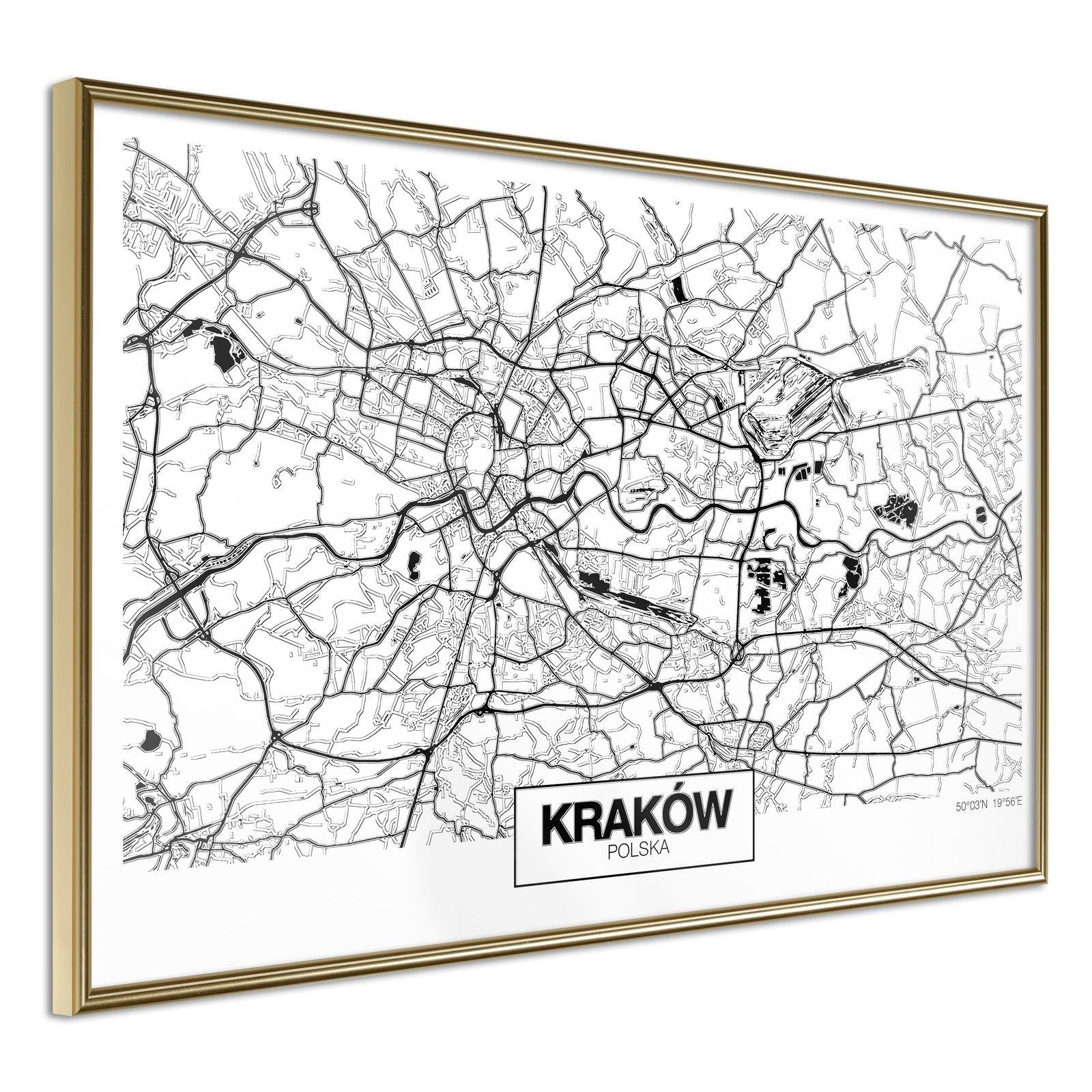 Inramad Poster / Tavla - City Map: Cracow-Affisch-Artgeist-peaceofhome.se