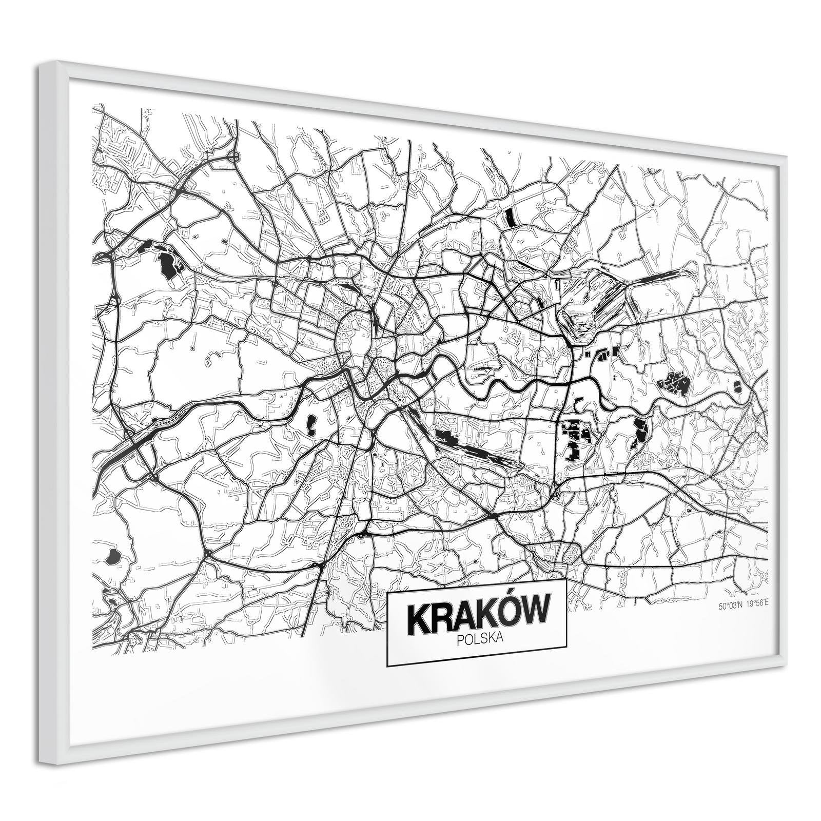 Inramad Poster / Tavla - City Map: Cracow-Affisch-Artgeist-peaceofhome.se