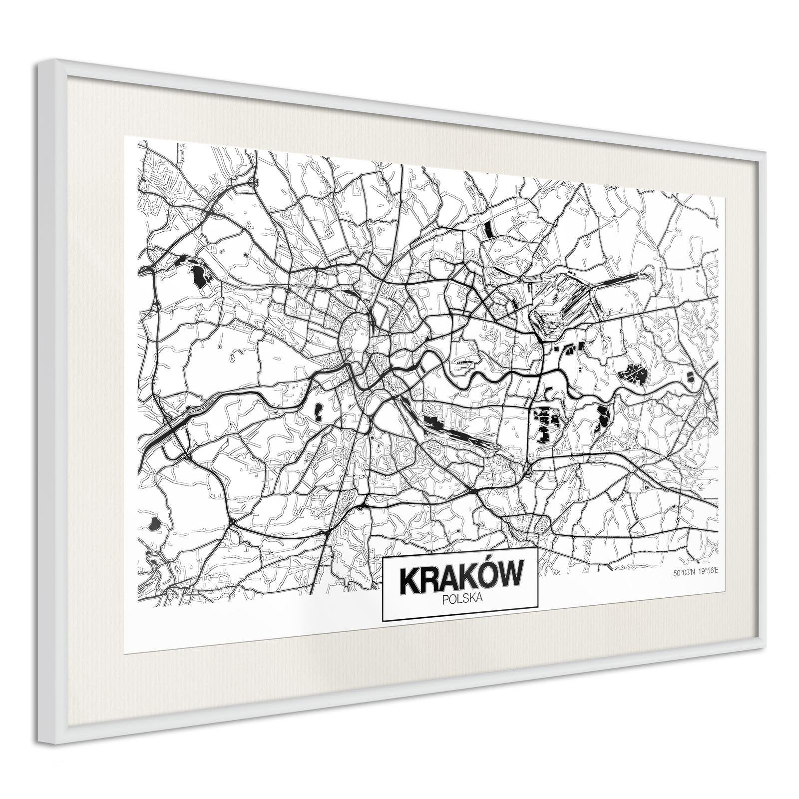 Inramad Poster / Tavla - City Map: Cracow-Poster Inramad-Artgeist-peaceofhome.se