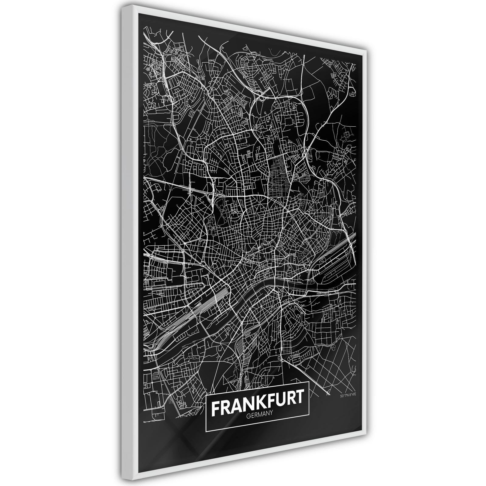 Inramad Poster / Tavla - City Map: Frankfurt (Dark)-Poster Inramad-Artgeist-peaceofhome.se