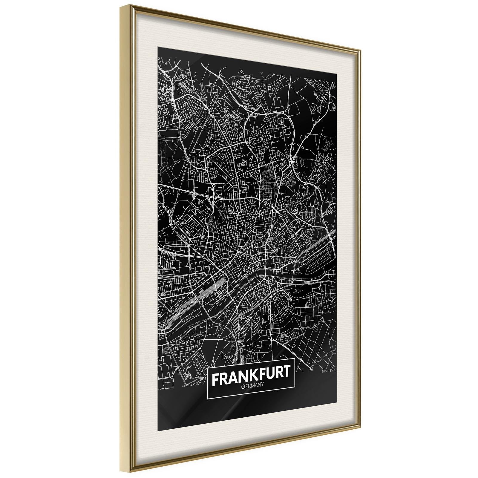 Inramad Poster / Tavla - City Map: Frankfurt (Dark)-Poster Inramad-Artgeist-peaceofhome.se