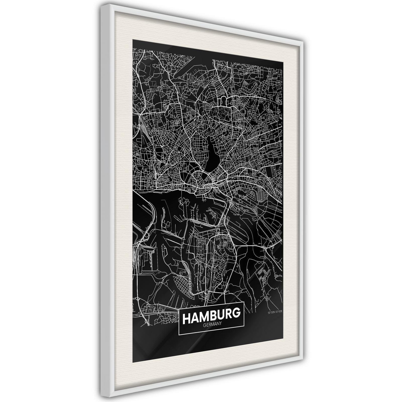 Inramad Poster / Tavla - City Map: Hamburg (Dark)-Poster Inramad-Artgeist-peaceofhome.se
