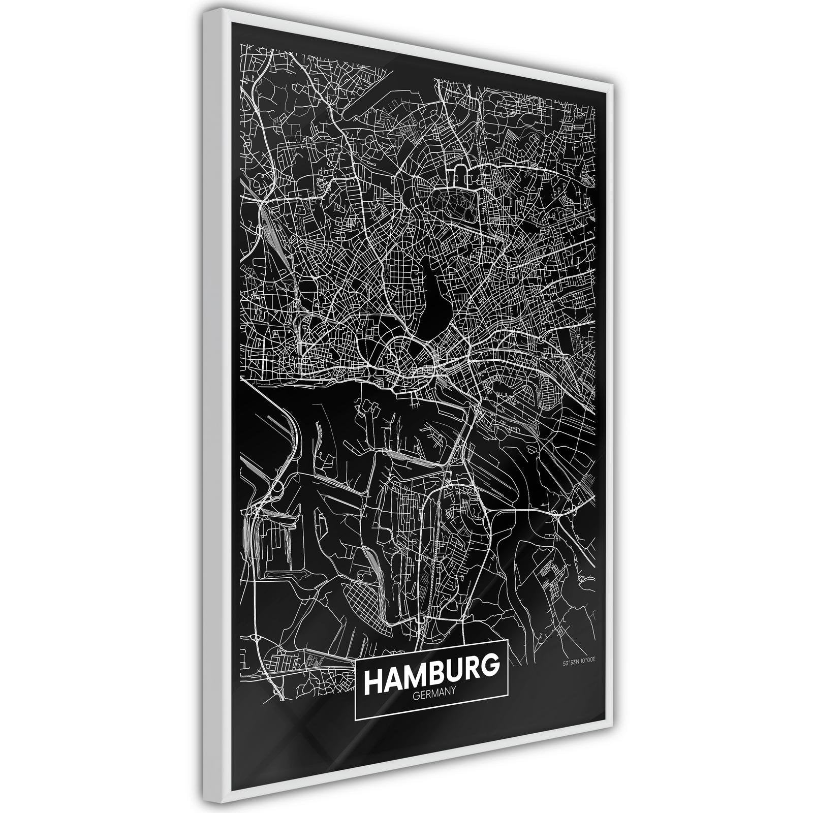 Inramad Poster / Tavla - City Map: Hamburg (Dark)-Poster Inramad-Artgeist-peaceofhome.se