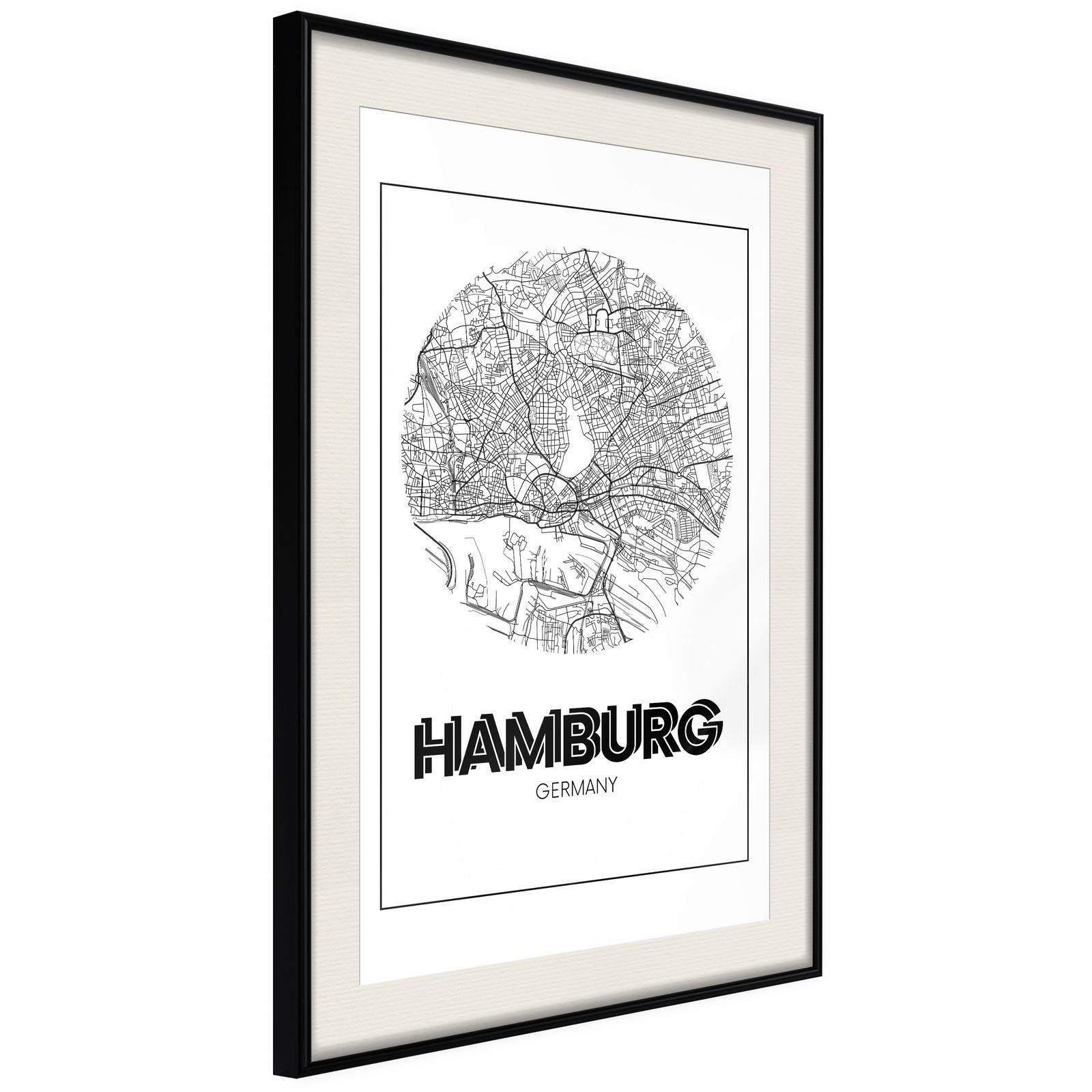 Inramad Poster / Tavla - City Map: Hamburg (Round)-Poster Inramad-Artgeist-peaceofhome.se