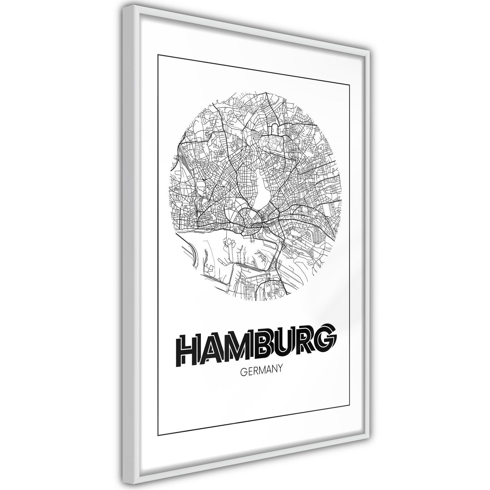 Inramad Poster / Tavla - City Map: Hamburg (Round)-Poster Inramad-Artgeist-peaceofhome.se