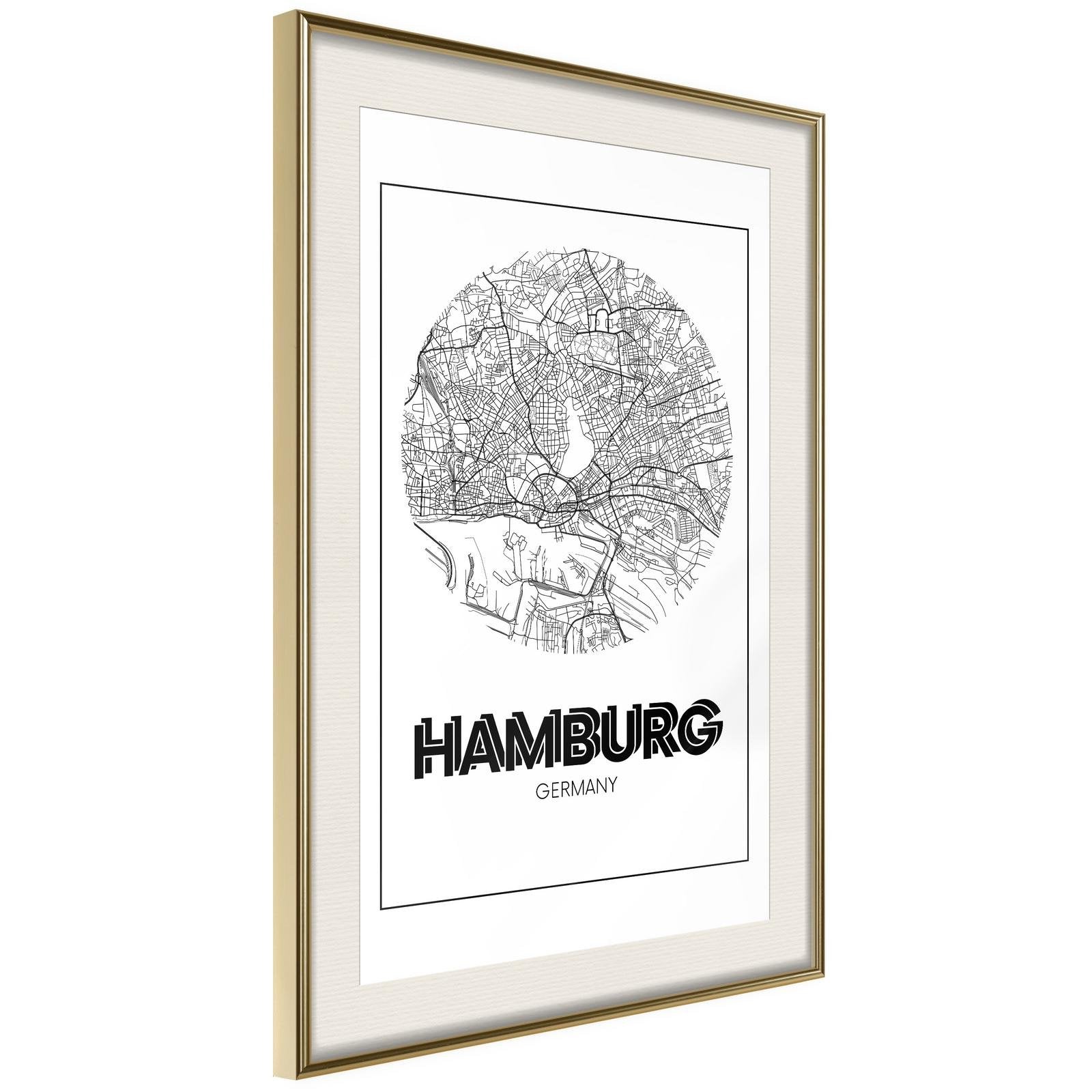 Inramad Poster / Tavla - City Map: Hamburg (Round)-Poster Inramad-Artgeist-peaceofhome.se