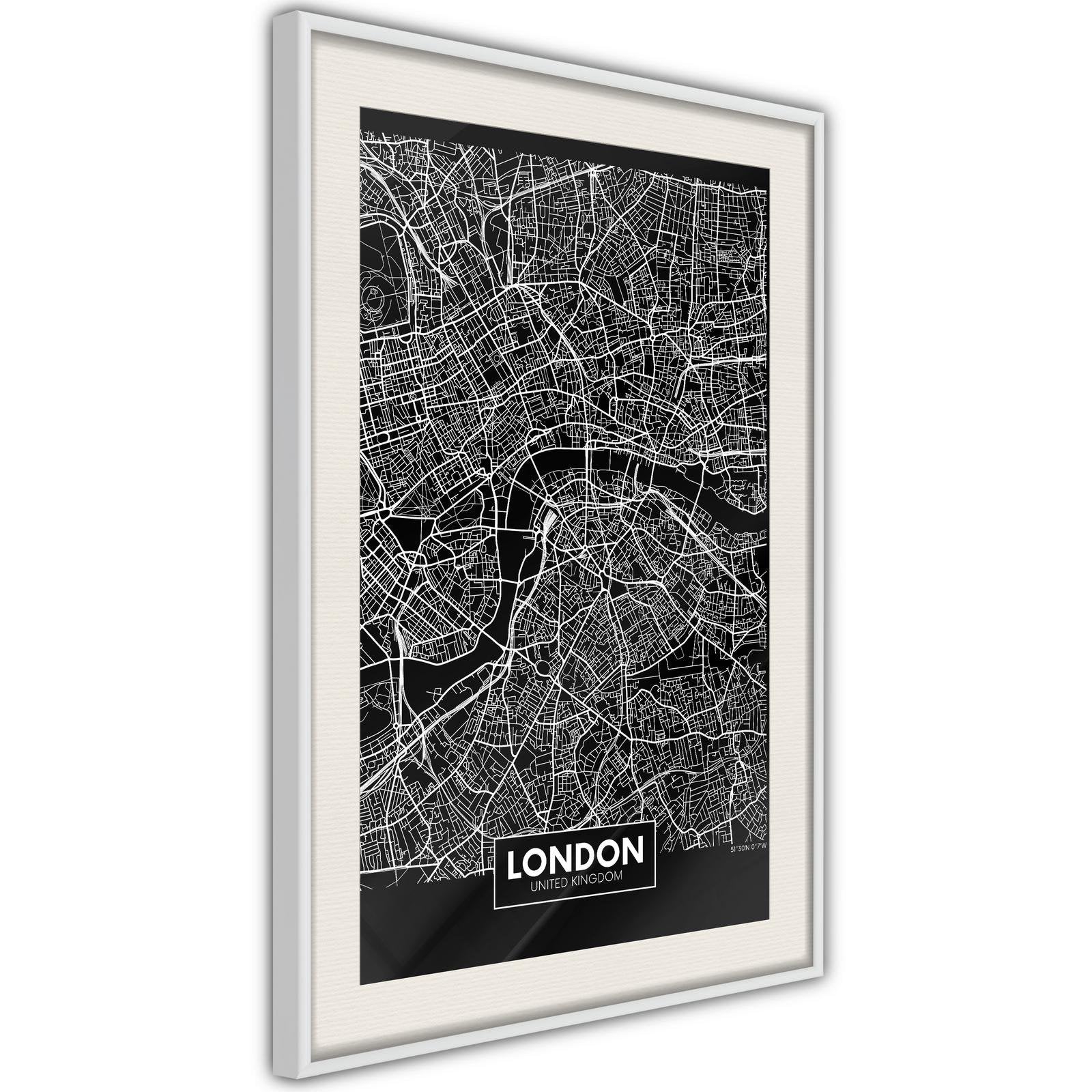 Inramad Poster / Tavla - City Map: London (Dark)-Poster Inramad-Artgeist-peaceofhome.se