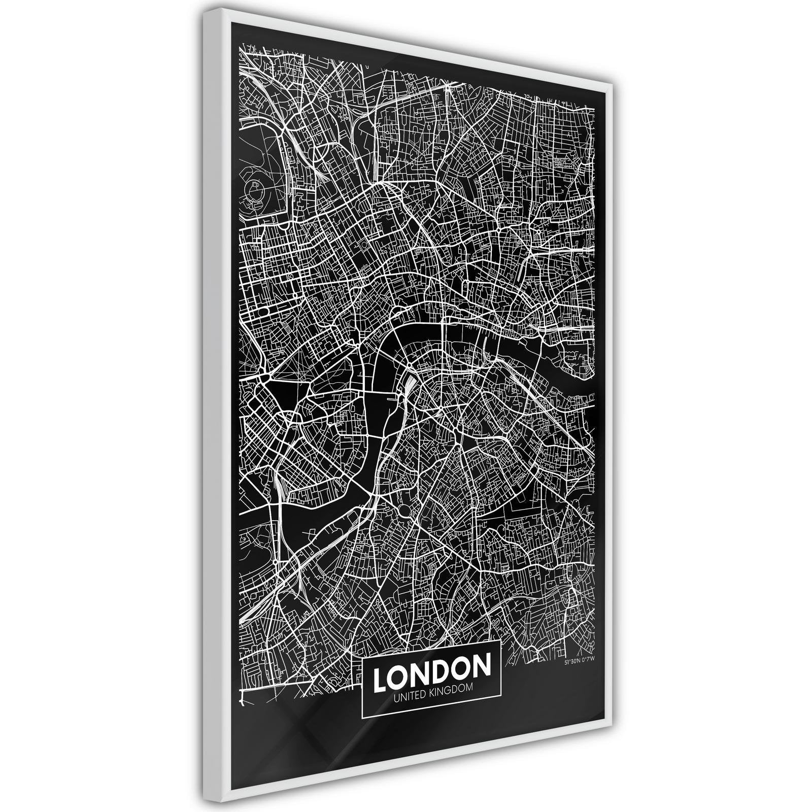Inramad Poster / Tavla - City Map: London (Dark)-Poster Inramad-Artgeist-peaceofhome.se