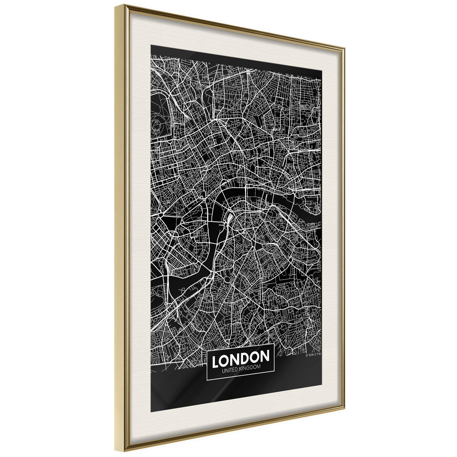 Inramad Poster / Tavla - City Map: London (Dark)-Poster Inramad-Artgeist-peaceofhome.se