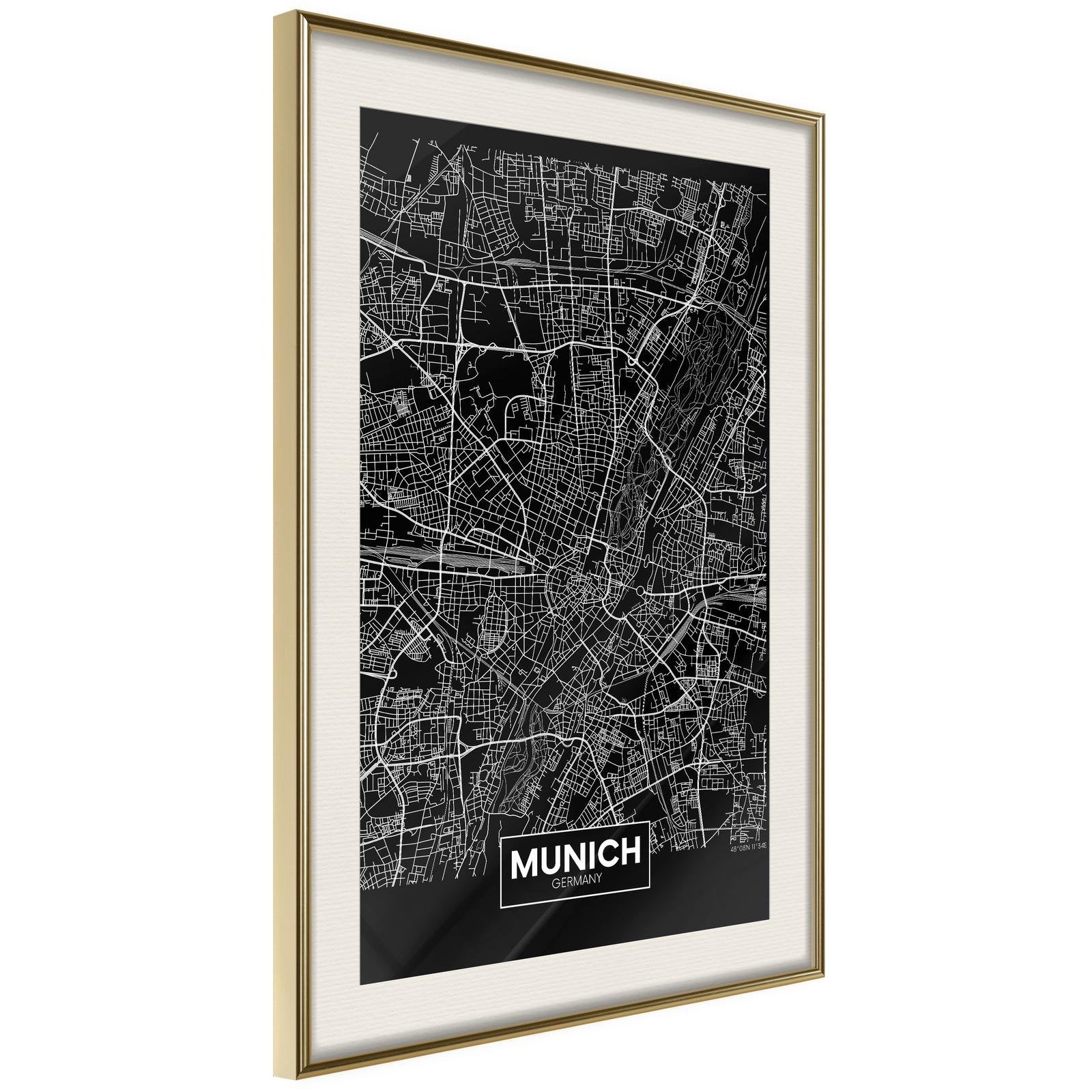 Inramad Poster / Tavla - City Map: Munich (Dark)-Poster Inramad-Artgeist-peaceofhome.se