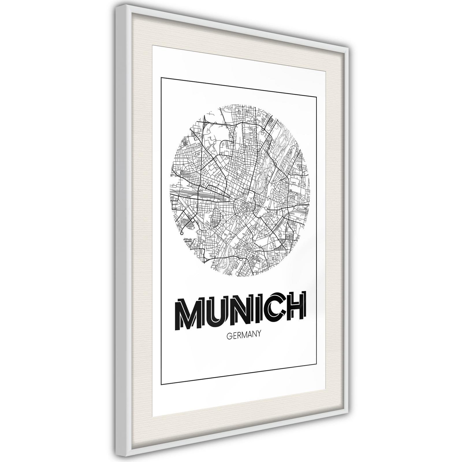 Inramad Poster / Tavla - City Map: Munich (Round)-Poster Inramad-Artgeist-peaceofhome.se