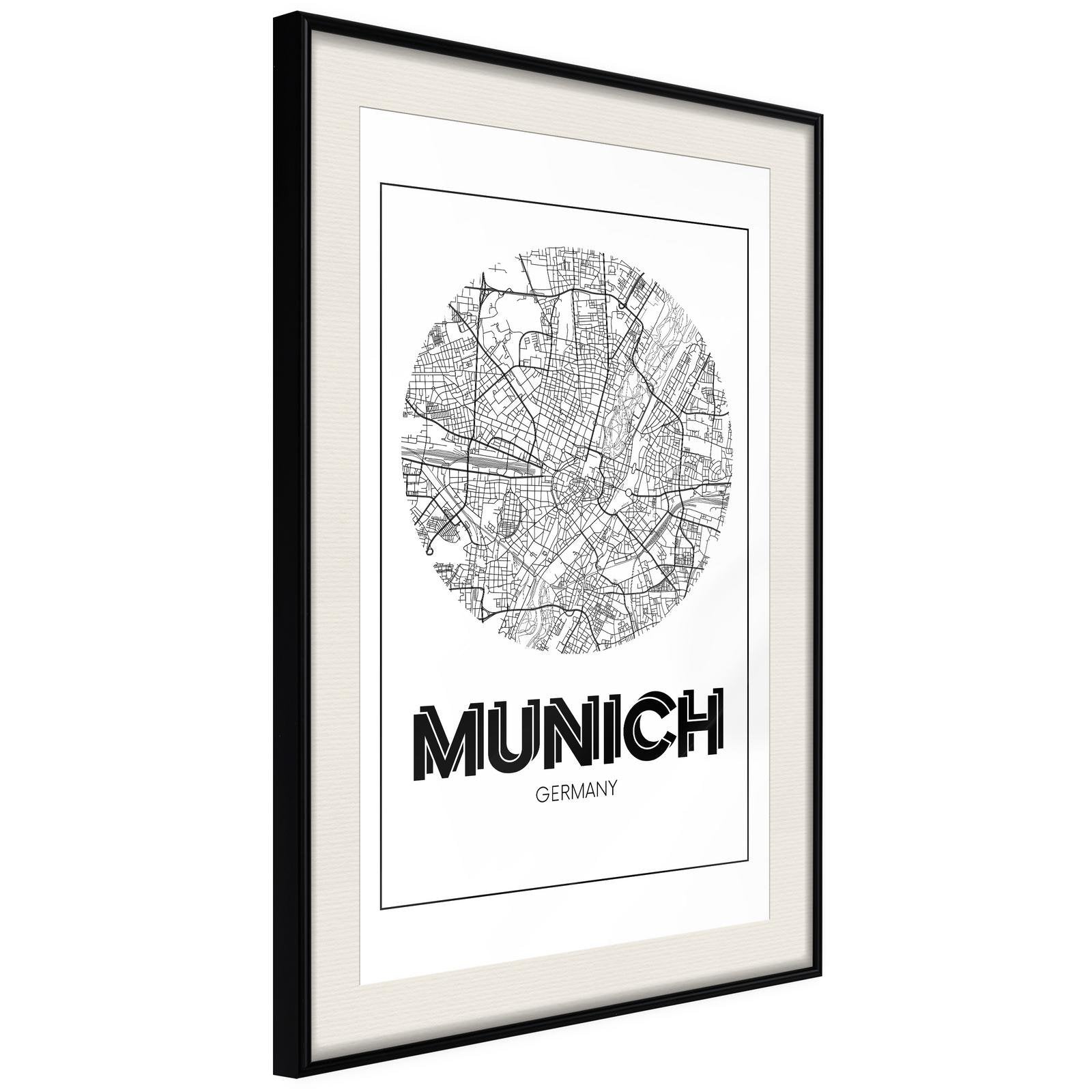 Inramad Poster / Tavla - City Map: Munich (Round)-Poster Inramad-Artgeist-peaceofhome.se