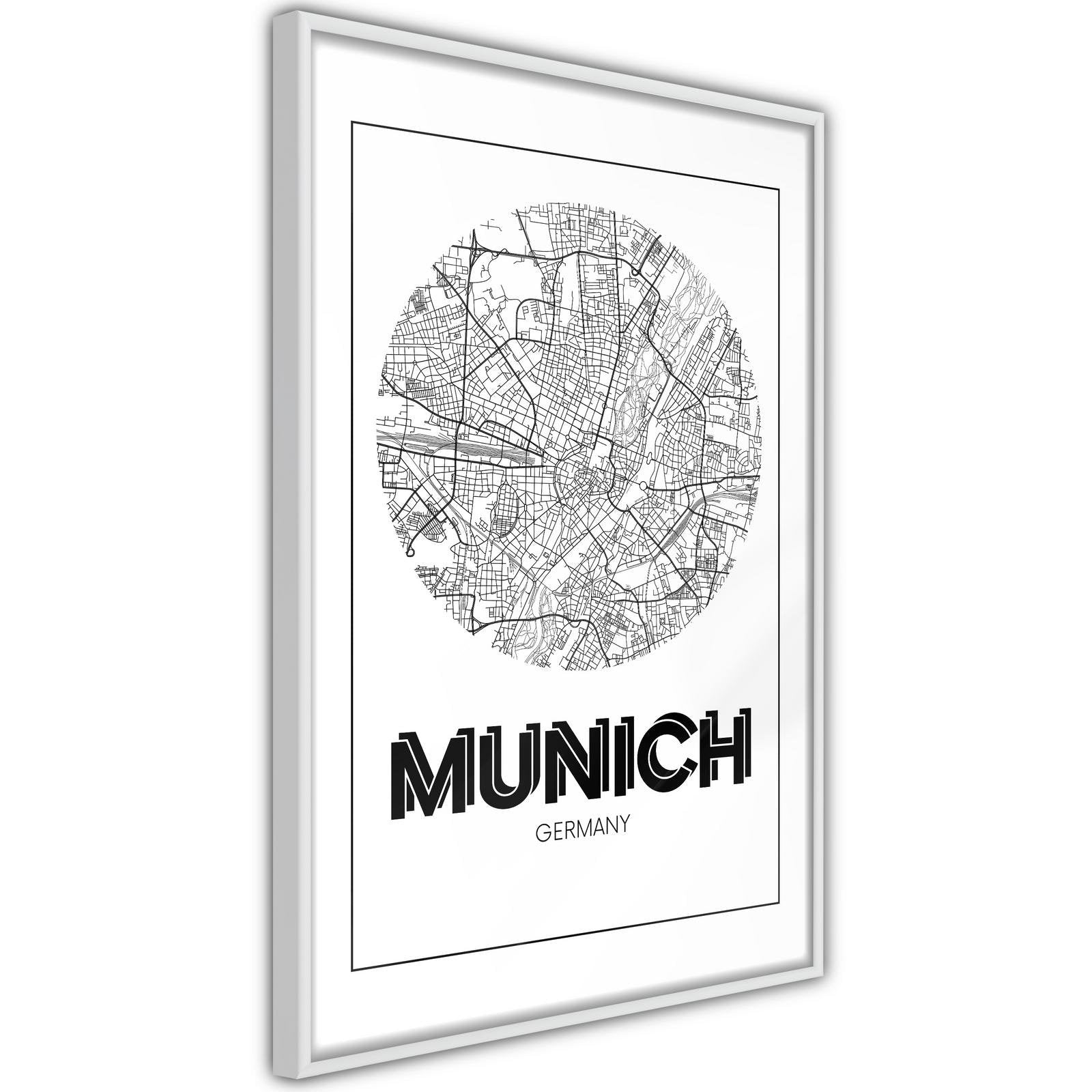 Inramad Poster / Tavla - City Map: Munich (Round)-Poster Inramad-Artgeist-peaceofhome.se