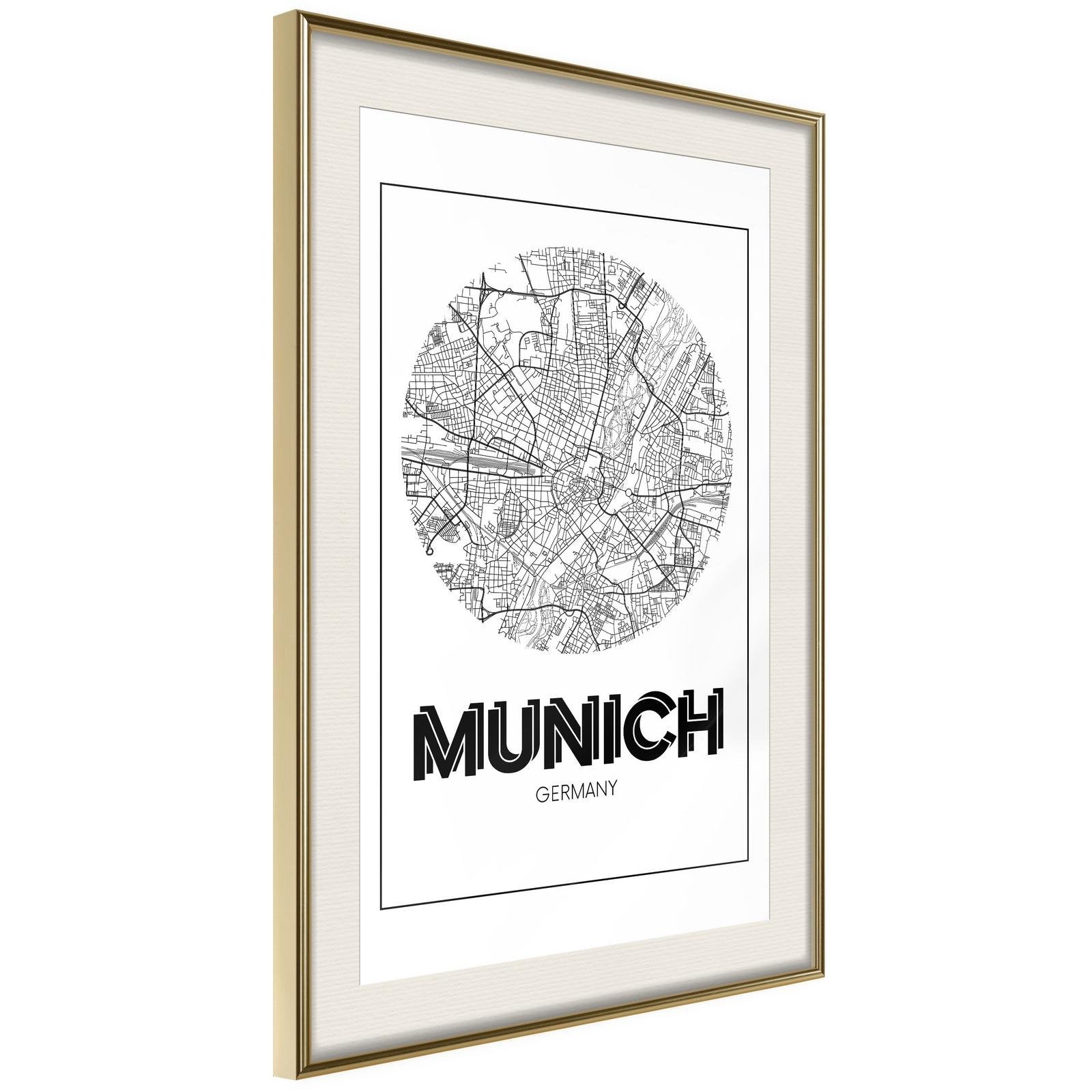 Inramad Poster / Tavla - City Map: Munich (Round)-Poster Inramad-Artgeist-peaceofhome.se