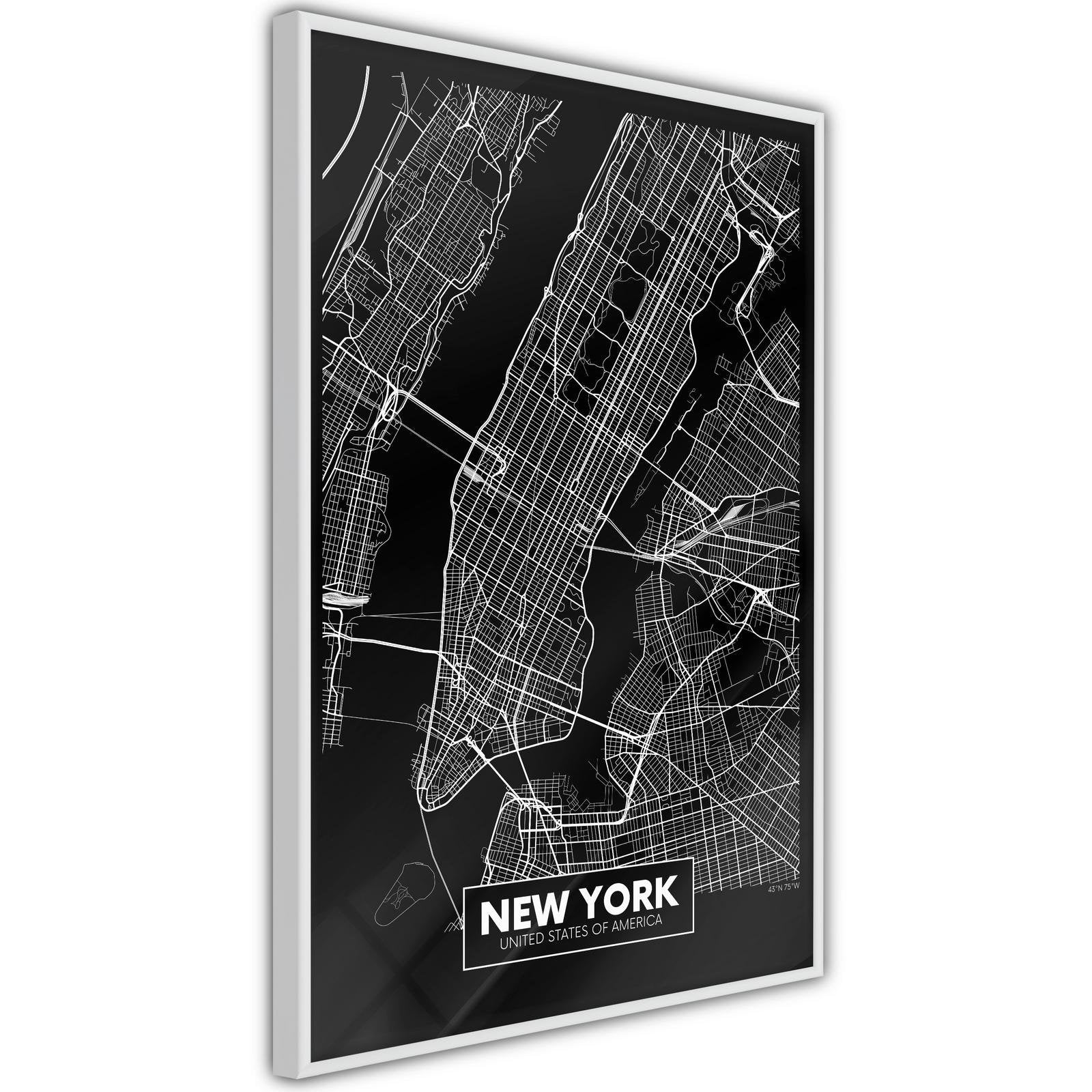 Inramad Poster / Tavla - City Map: New York (Dark)-Affisch-Artgeist-peaceofhome.se