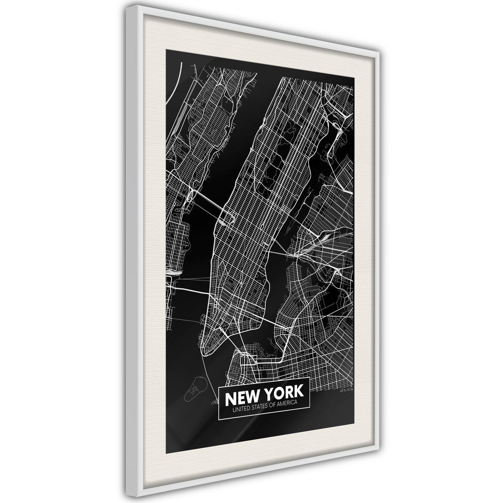 Inramad Poster / Tavla - City Map: New York (Dark)-Poster Inramad-Artgeist-peaceofhome.se
