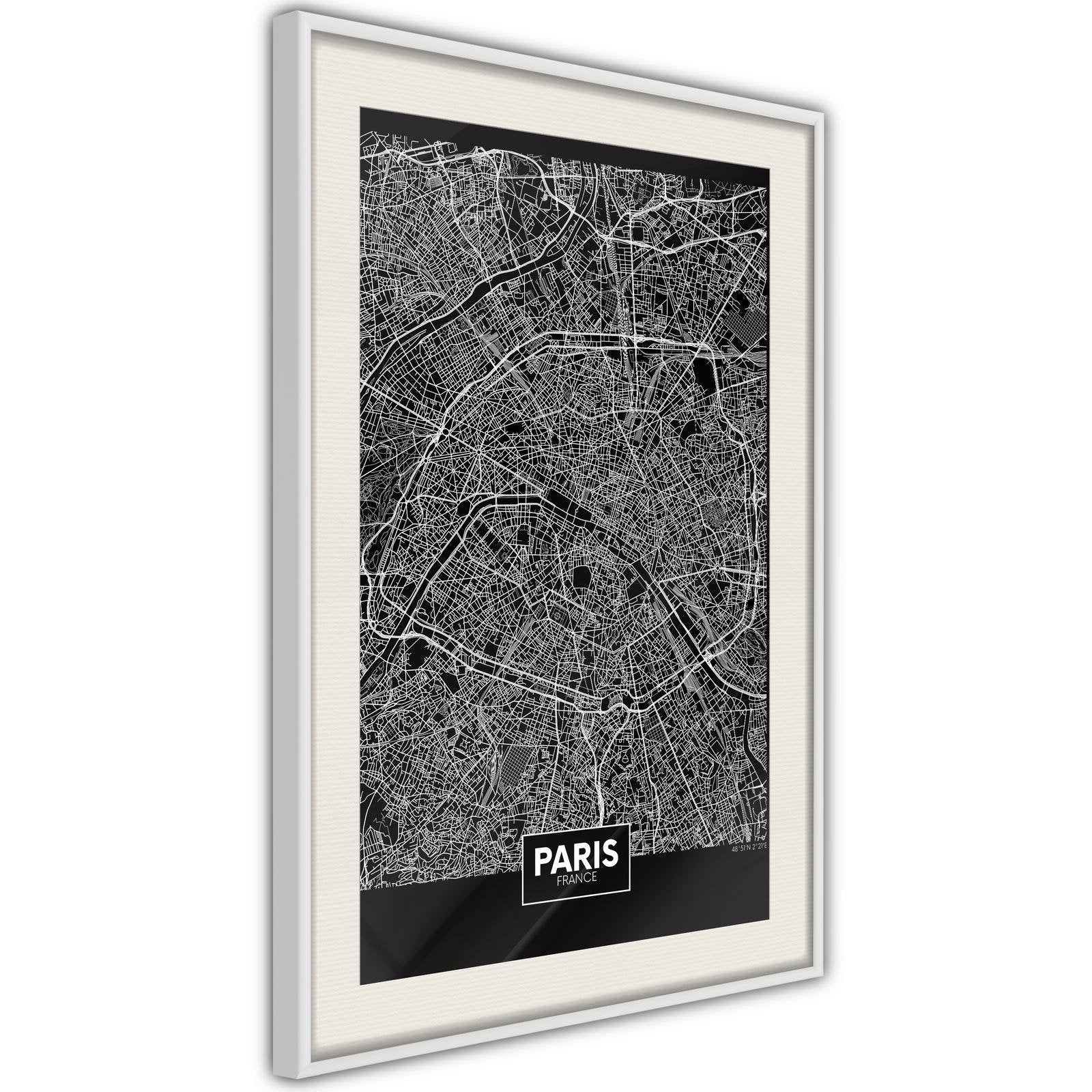 Inramad Poster / Tavla - City Map: Paris (Dark)-Poster Inramad-Artgeist-peaceofhome.se
