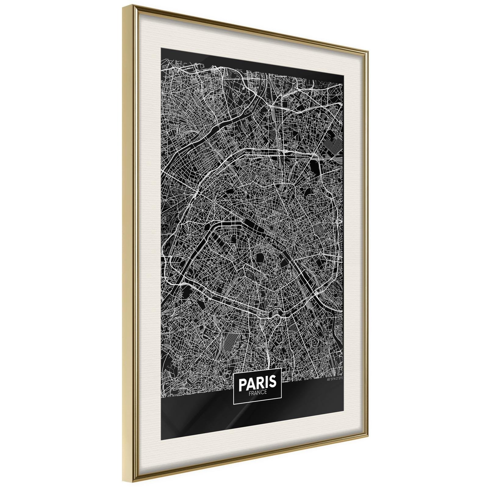 Inramad Poster / Tavla - City Map: Paris (Dark)-Poster Inramad-Artgeist-peaceofhome.se