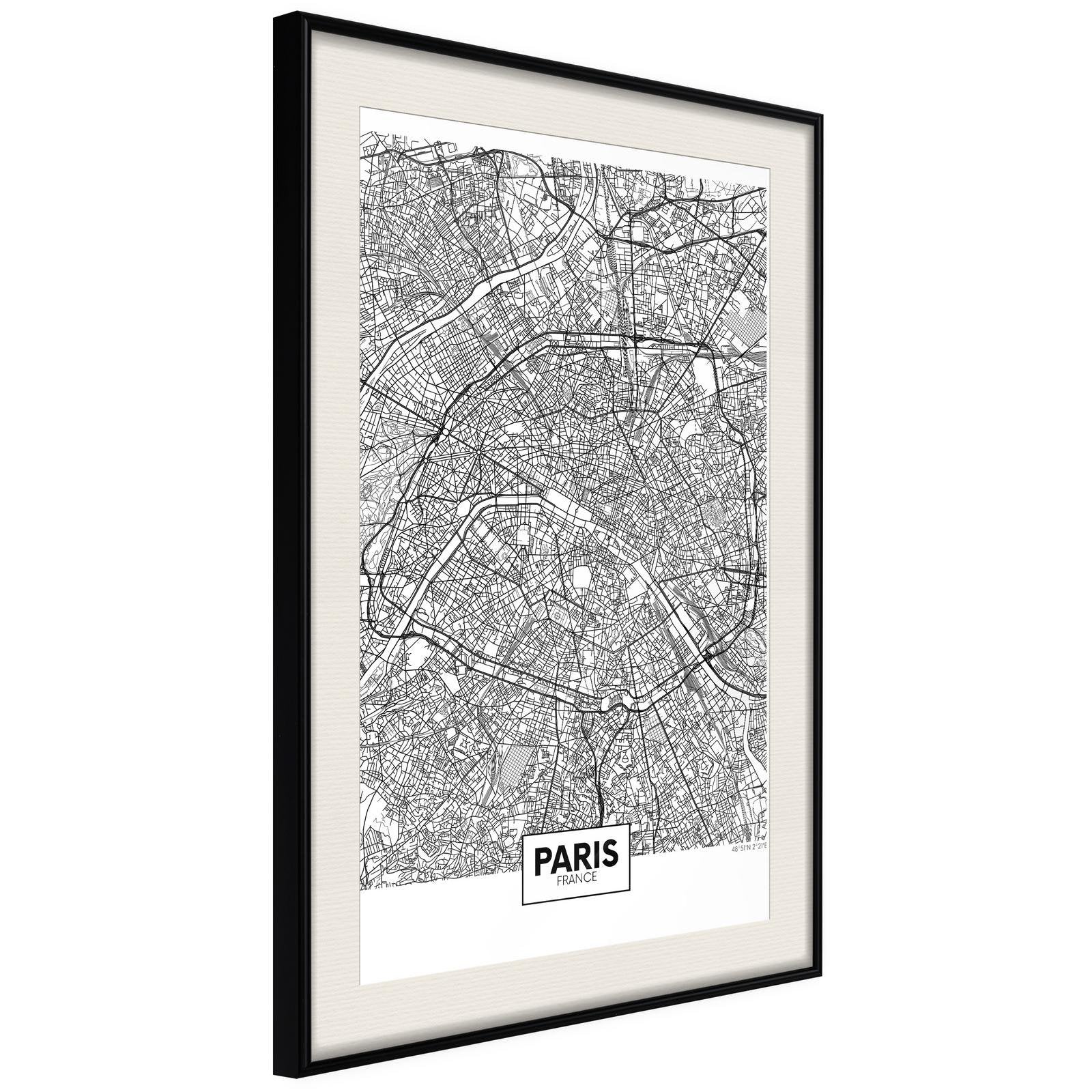 Inramad Poster / Tavla - City Map: Paris-Poster Inramad-Artgeist-peaceofhome.se