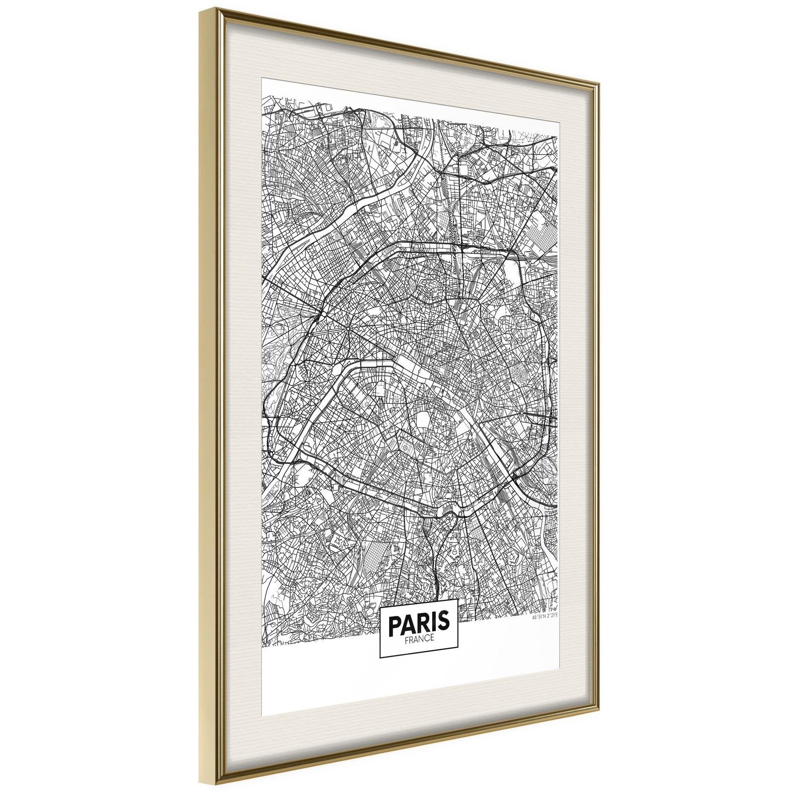 Inramad Poster / Tavla - City Map: Paris-Poster Inramad-Artgeist-peaceofhome.se