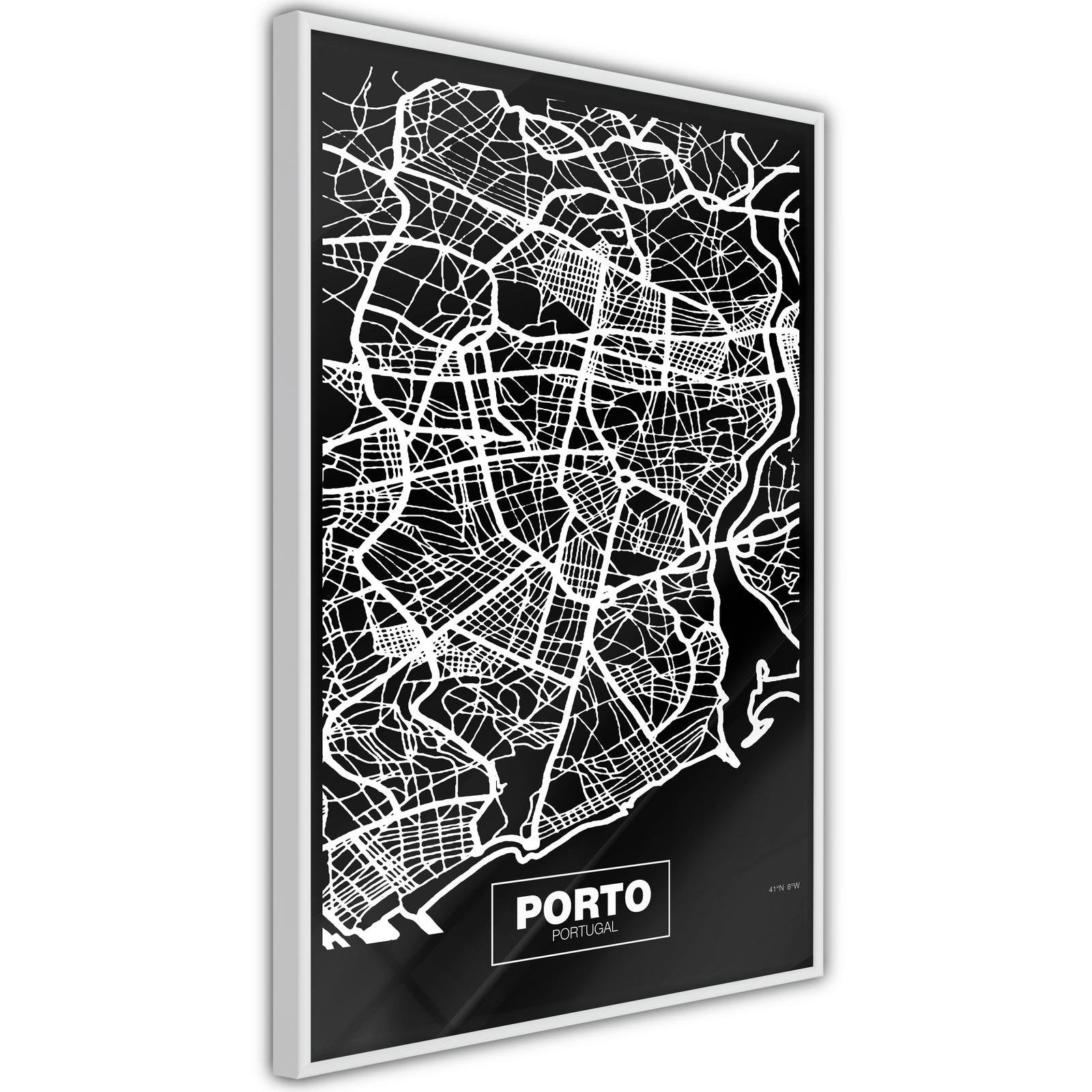 Inramad Poster / Tavla - City Map: Porto (Dark)-Affisch-Artgeist-peaceofhome.se