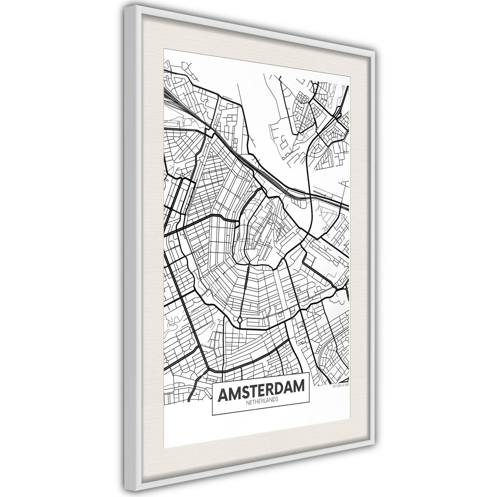 Inramad Poster / Tavla - City map: Amsterdam-Poster Inramad-Artgeist-peaceofhome.se