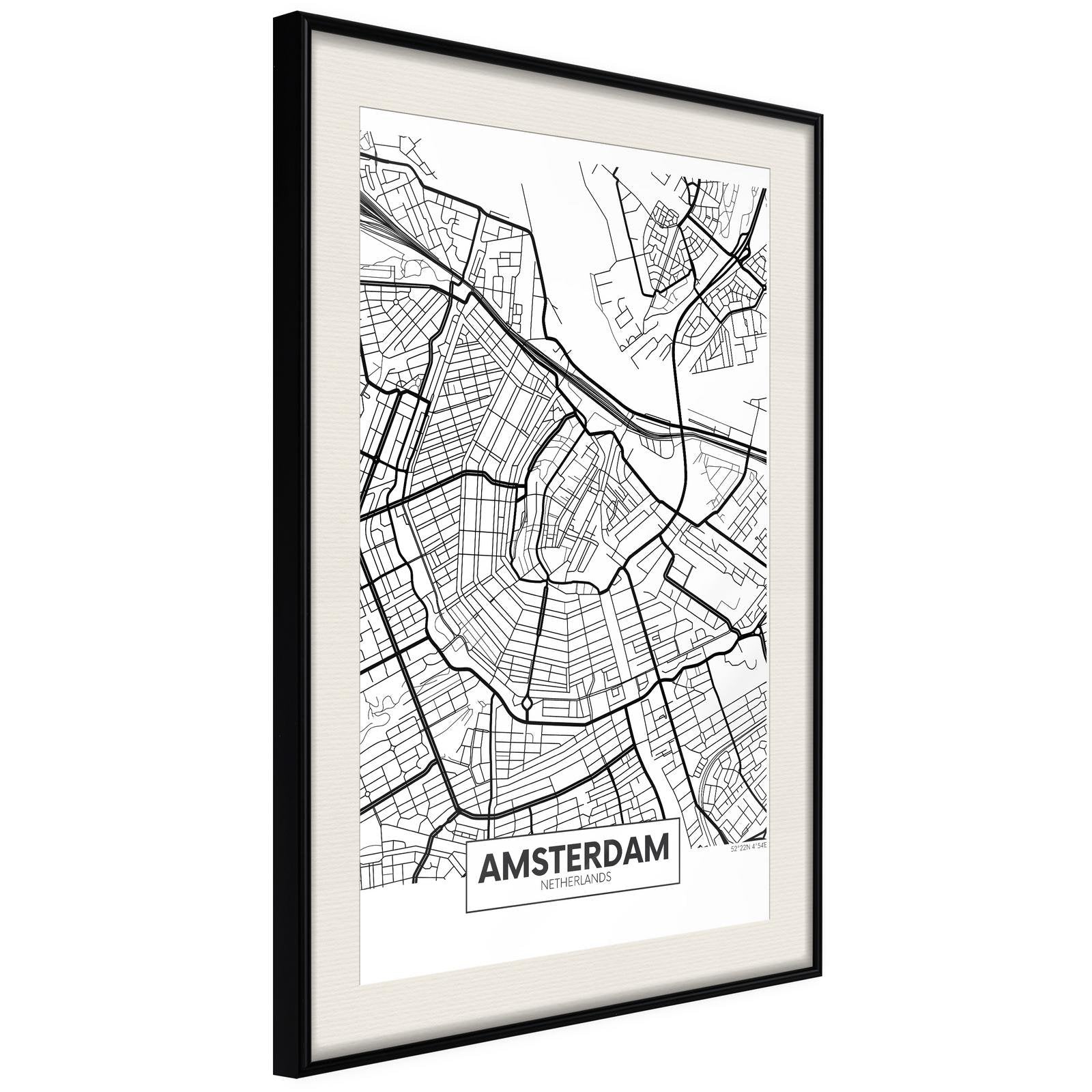 Inramad Poster / Tavla - City map: Amsterdam-Poster Inramad-Artgeist-peaceofhome.se