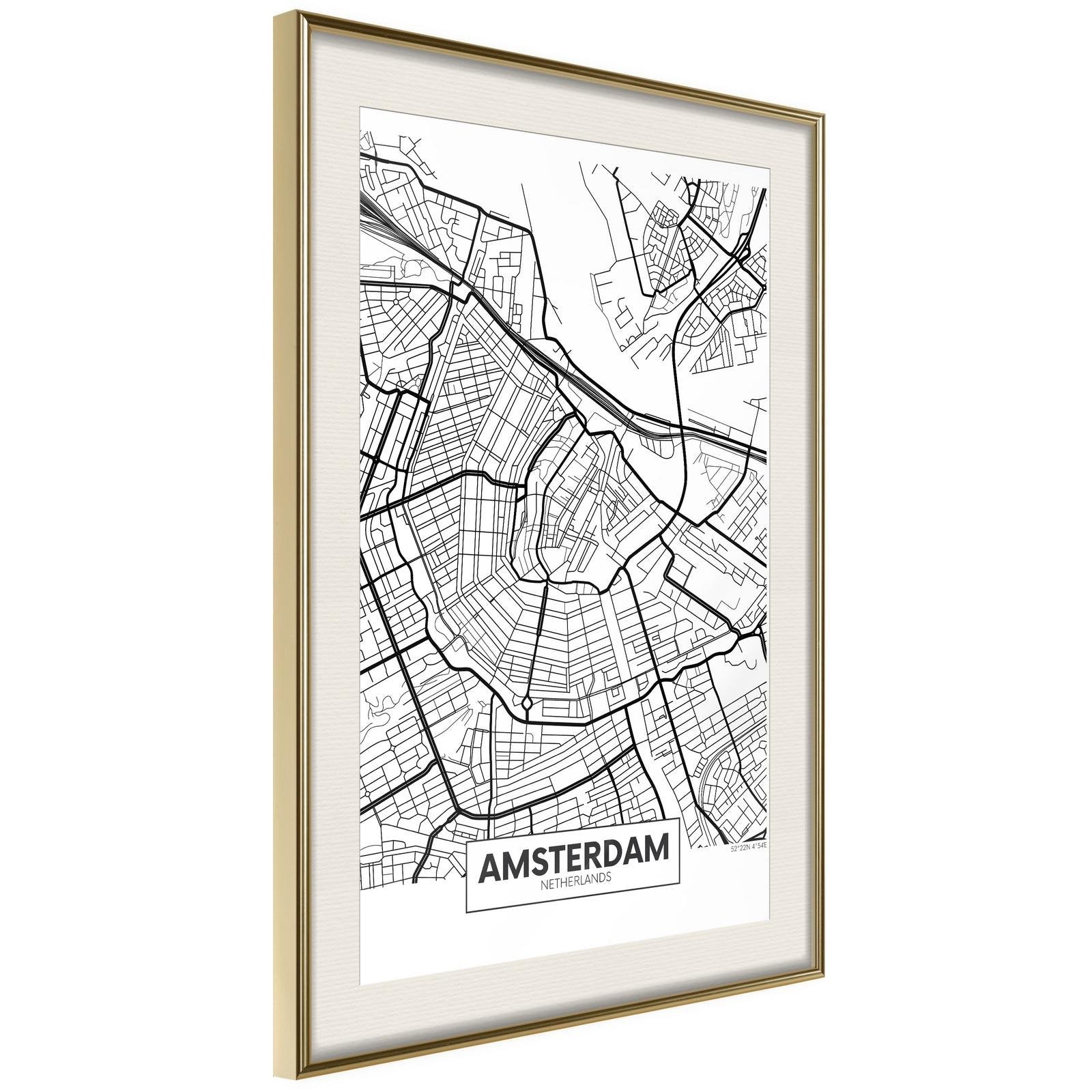 Inramad Poster / Tavla - City map: Amsterdam-Poster Inramad-Artgeist-peaceofhome.se