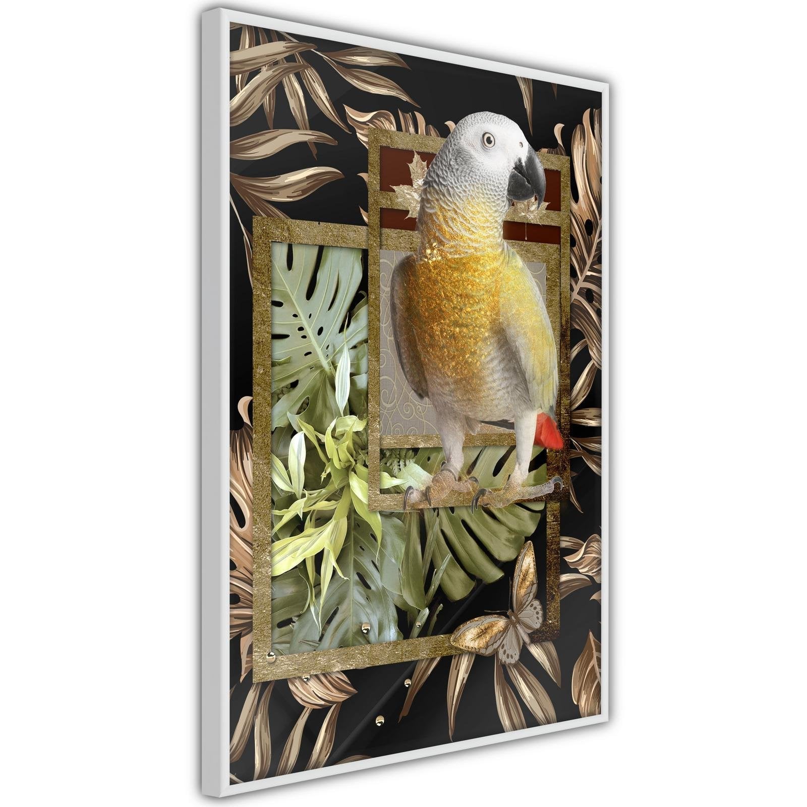 Inramad Poster / Tavla - Composition with Gold Parrot-Poster Inramad-Artgeist-peaceofhome.se